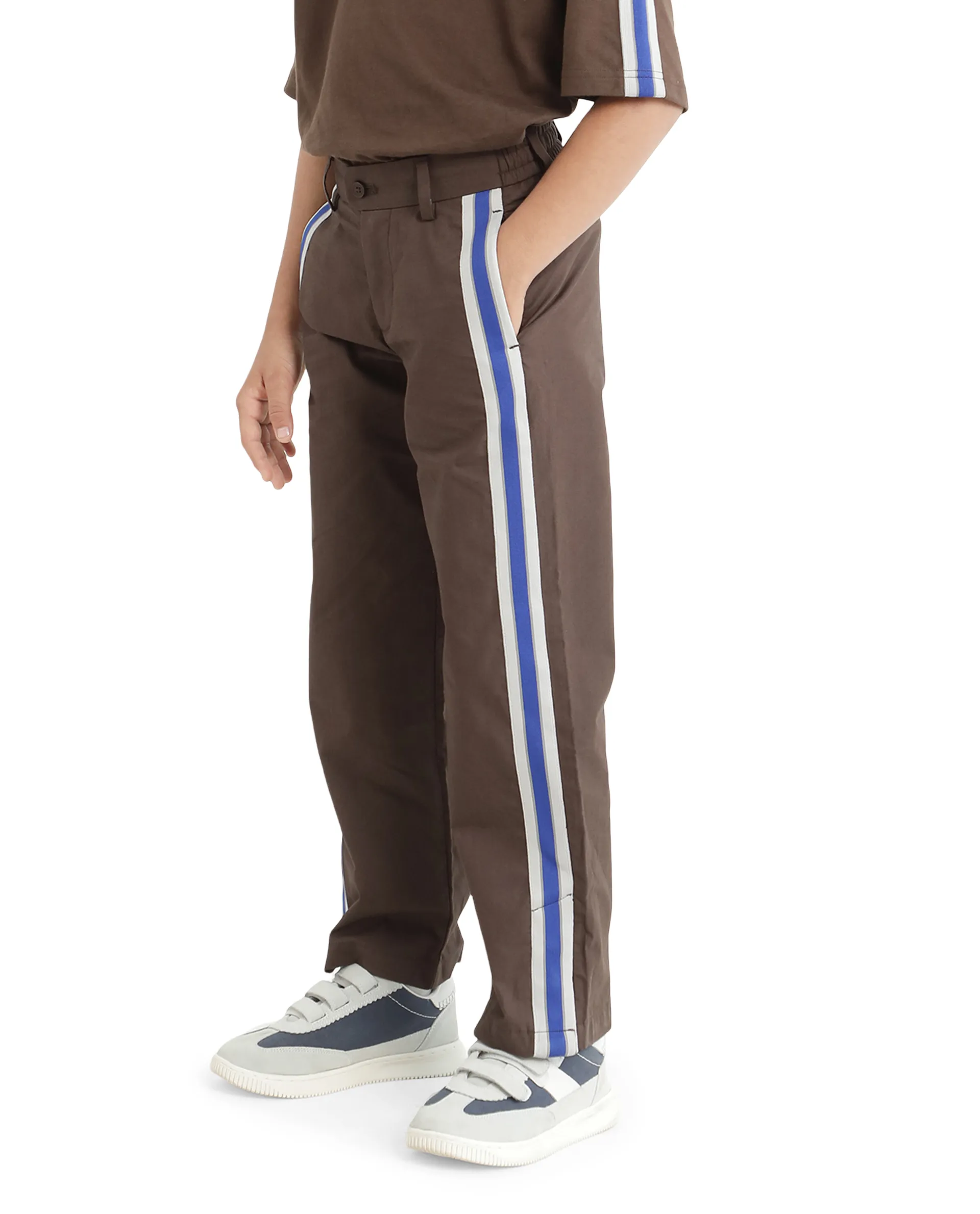 Rare Ones Kids Taper-B Brown Tape Detailed Button And Zip Closure Regular Fit Cotton Trouser - Image 7