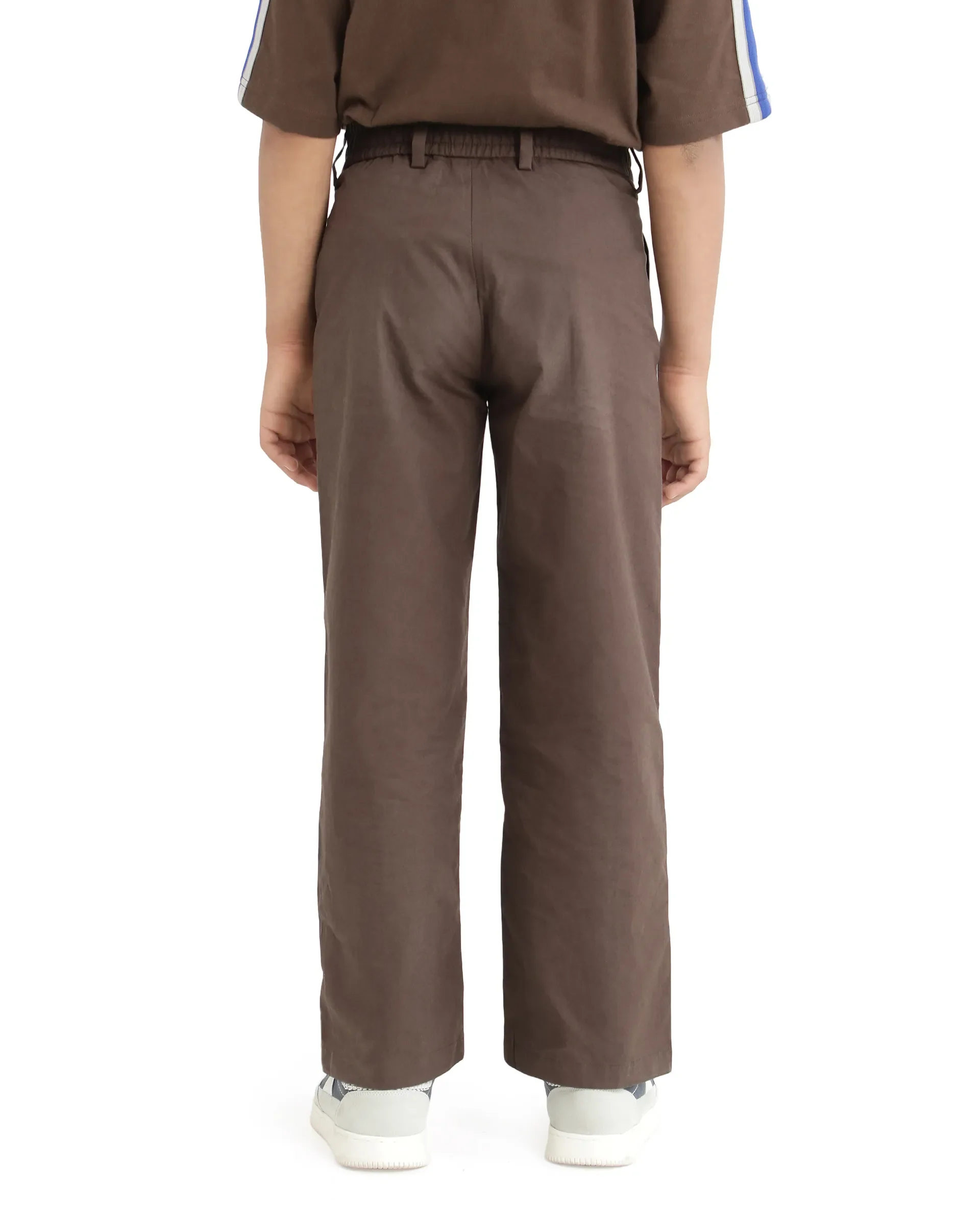 Rare Ones Kids Taper-B Brown Tape Detailed Button And Zip Closure Regular Fit Cotton Trouser - Image 8