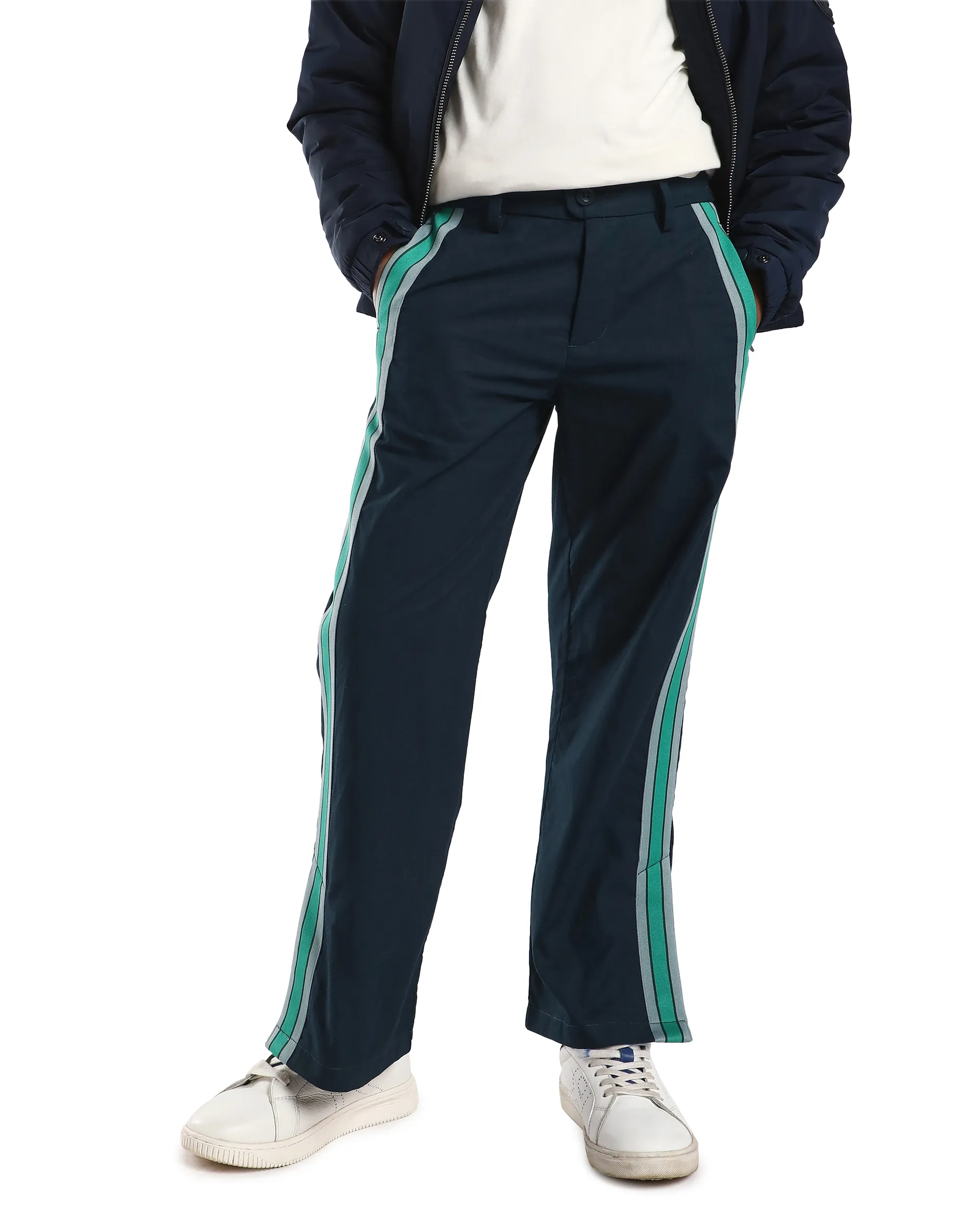 Rare Ones Kids Taper-B Navy Tape Detailed Button And Zip Closure Regular Fit Cotton Trouser - Image 2