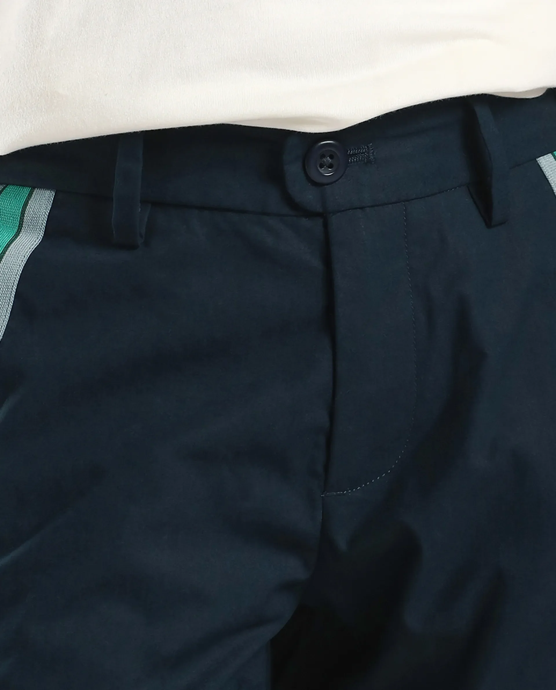 Rare Ones Kids Taper-B Navy Tape Detailed Button And Zip Closure Regular Fit Cotton Trouser - Image 4