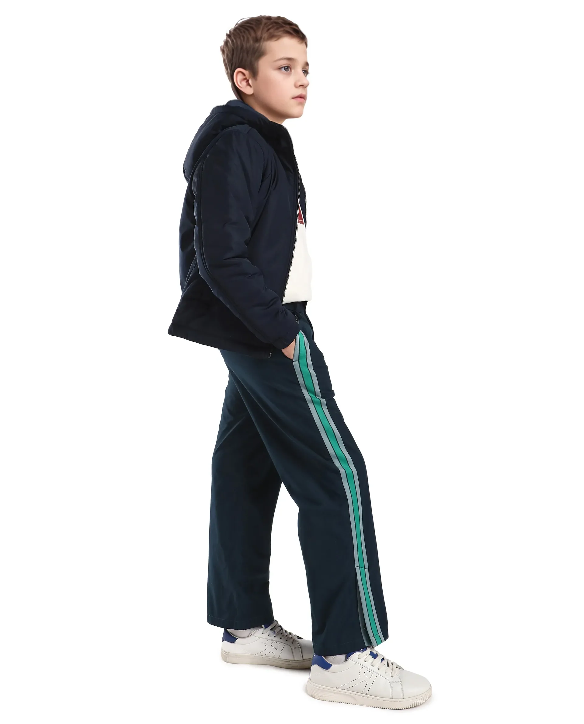 Rare Ones Kids Taper-B Navy Tape Detailed Button And Zip Closure Regular Fit Cotton Trouser - Image 7