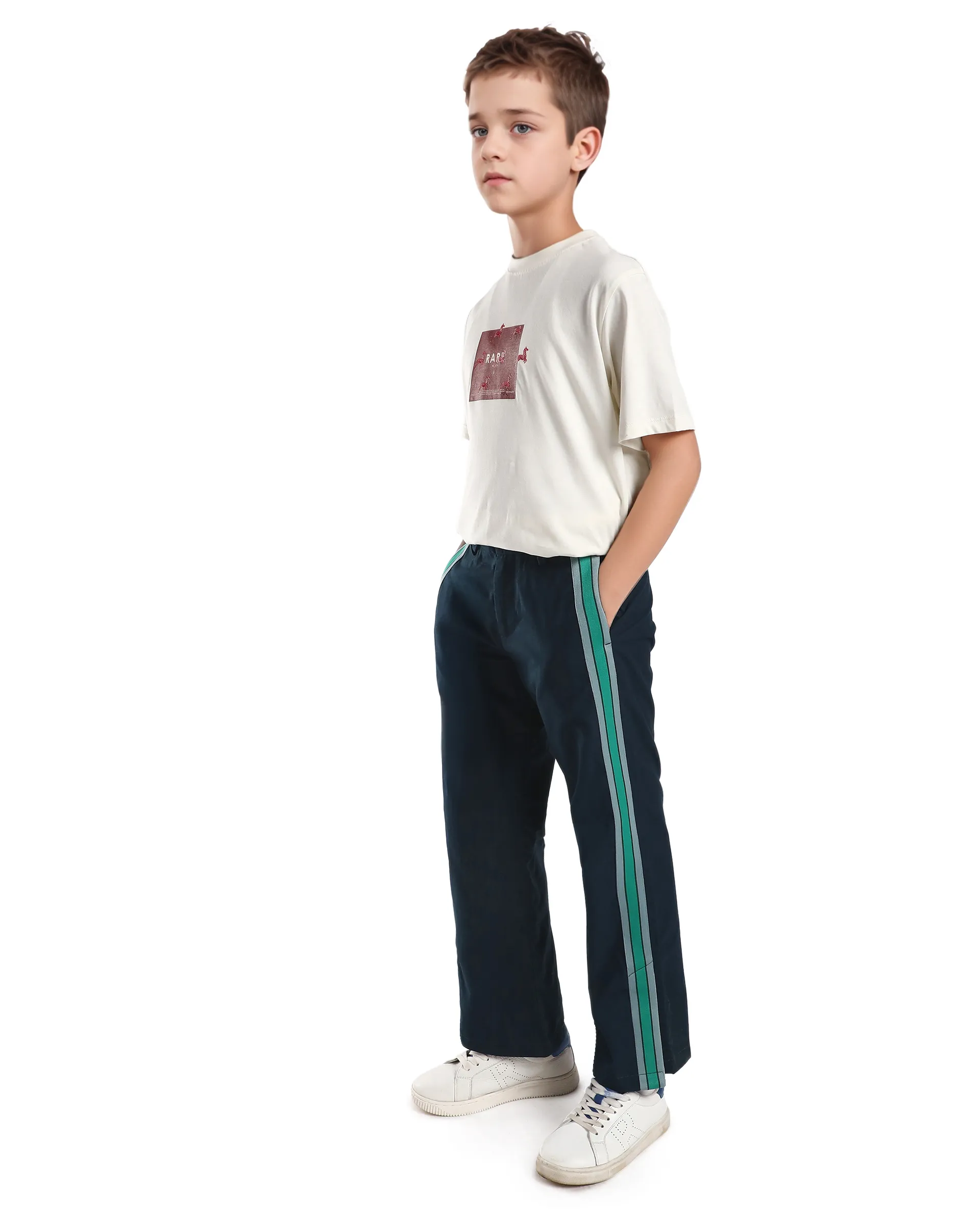 Rare Ones Kids Taper-B Navy Tape Detailed Button And Zip Closure Regular Fit Cotton Trouser - Image 8