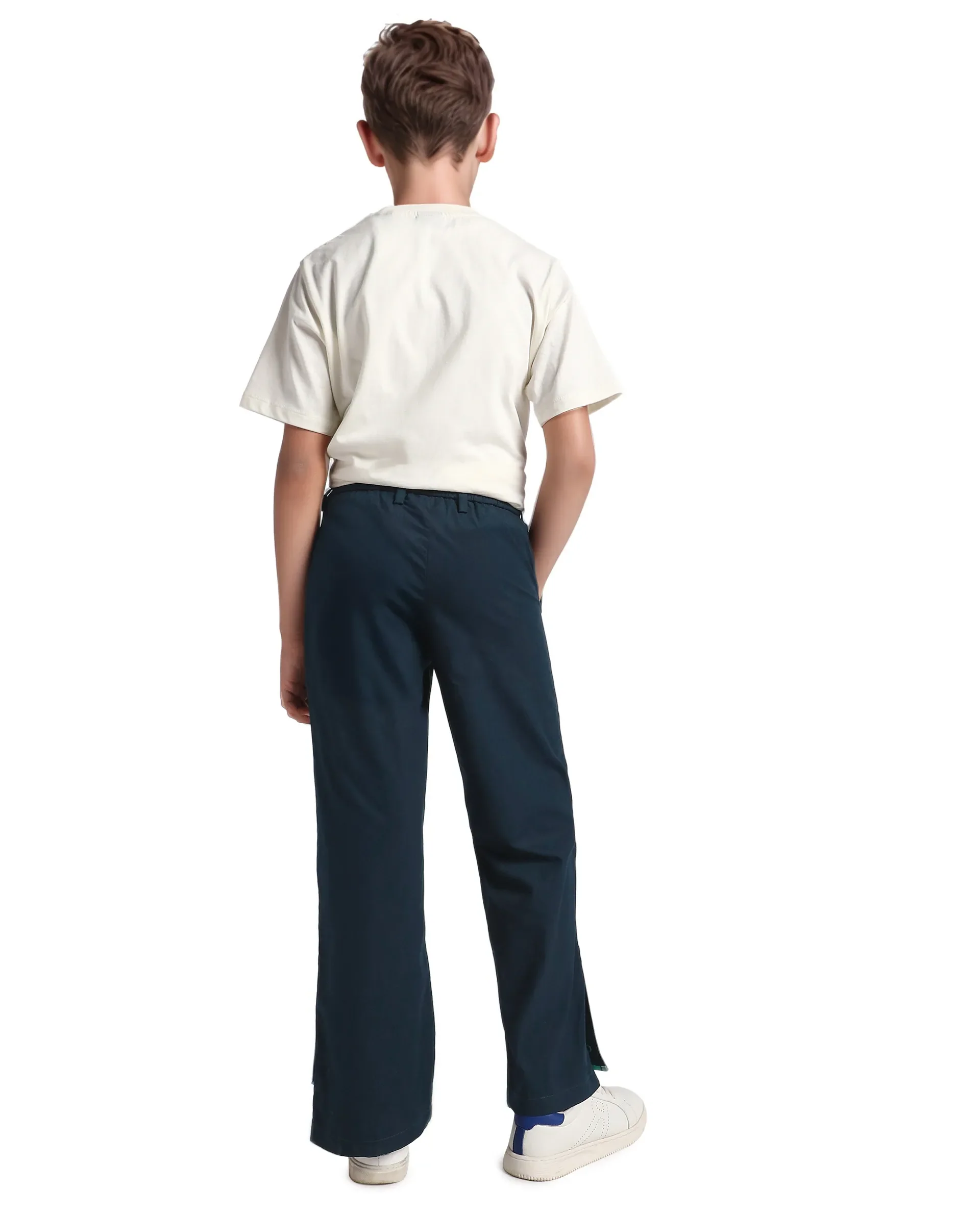 Rare Ones Kids Taper-B Navy Tape Detailed Button And Zip Closure Regular Fit Cotton Trouser - Image 9