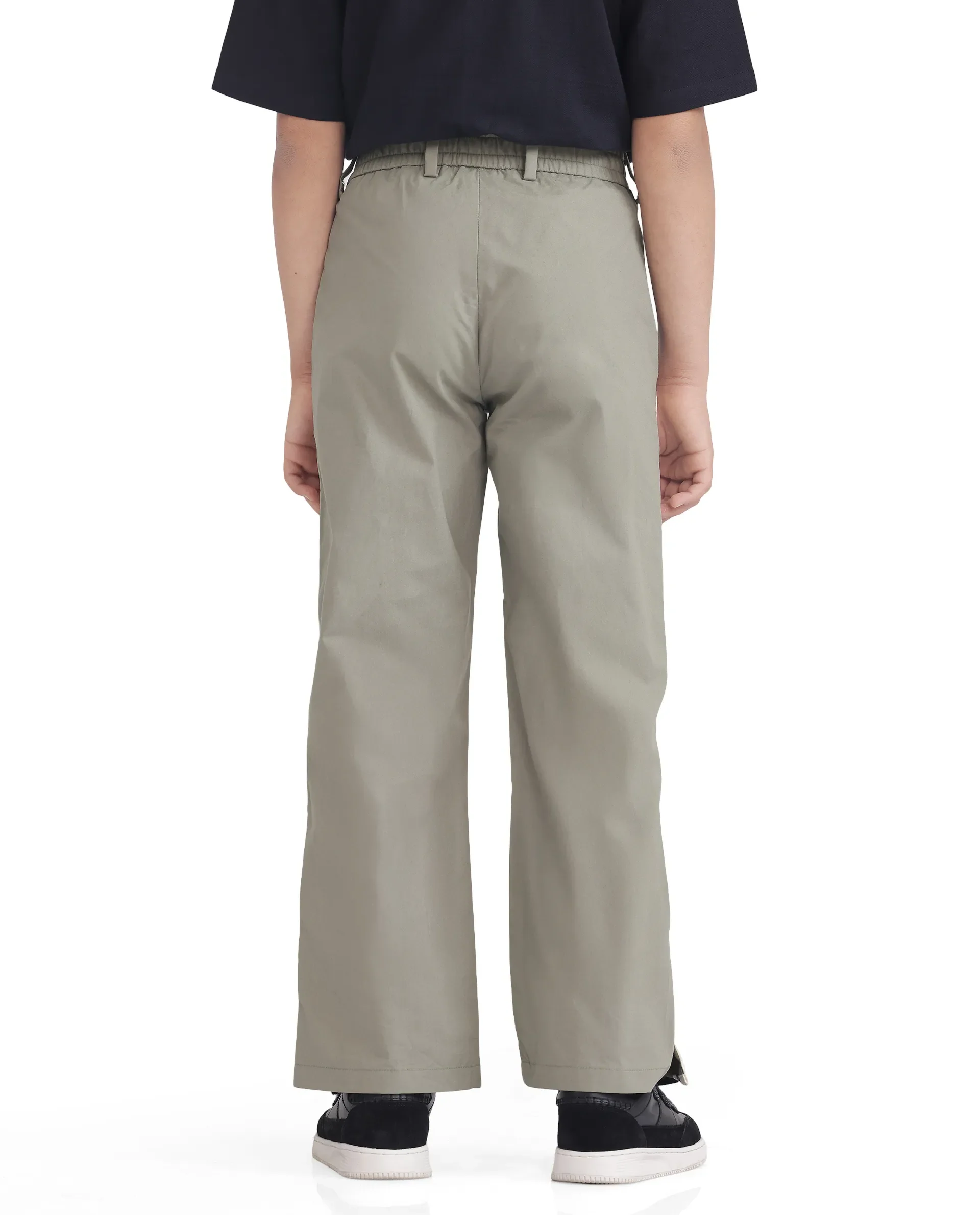Rare Ones Kids Taper-B Olive Tape Detailed Button And Zip Closure Regular Fit Cotton Trouser - Image 7