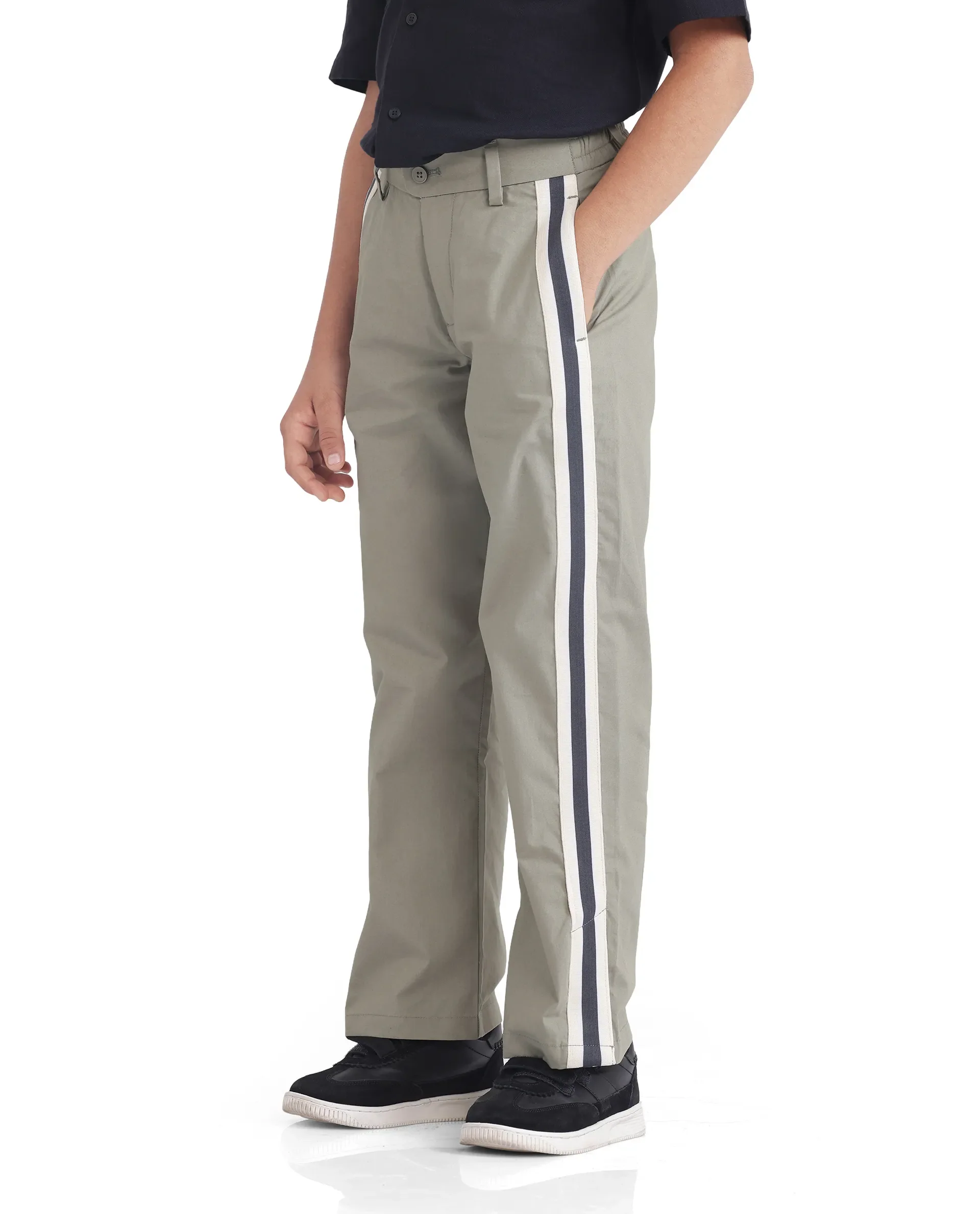 Rare Ones Kids Taper-B Olive Tape Detailed Button And Zip Closure Regular Fit Cotton Trouser - Image 8