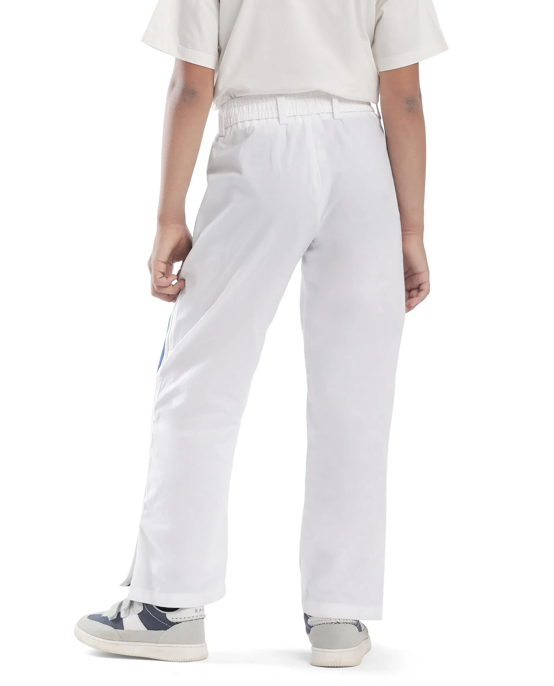 Rare Ones Kids Taper-B White Cotton Tape Detailed Button And Zip Closure Regular Fit Cotton Trouser - Image 10