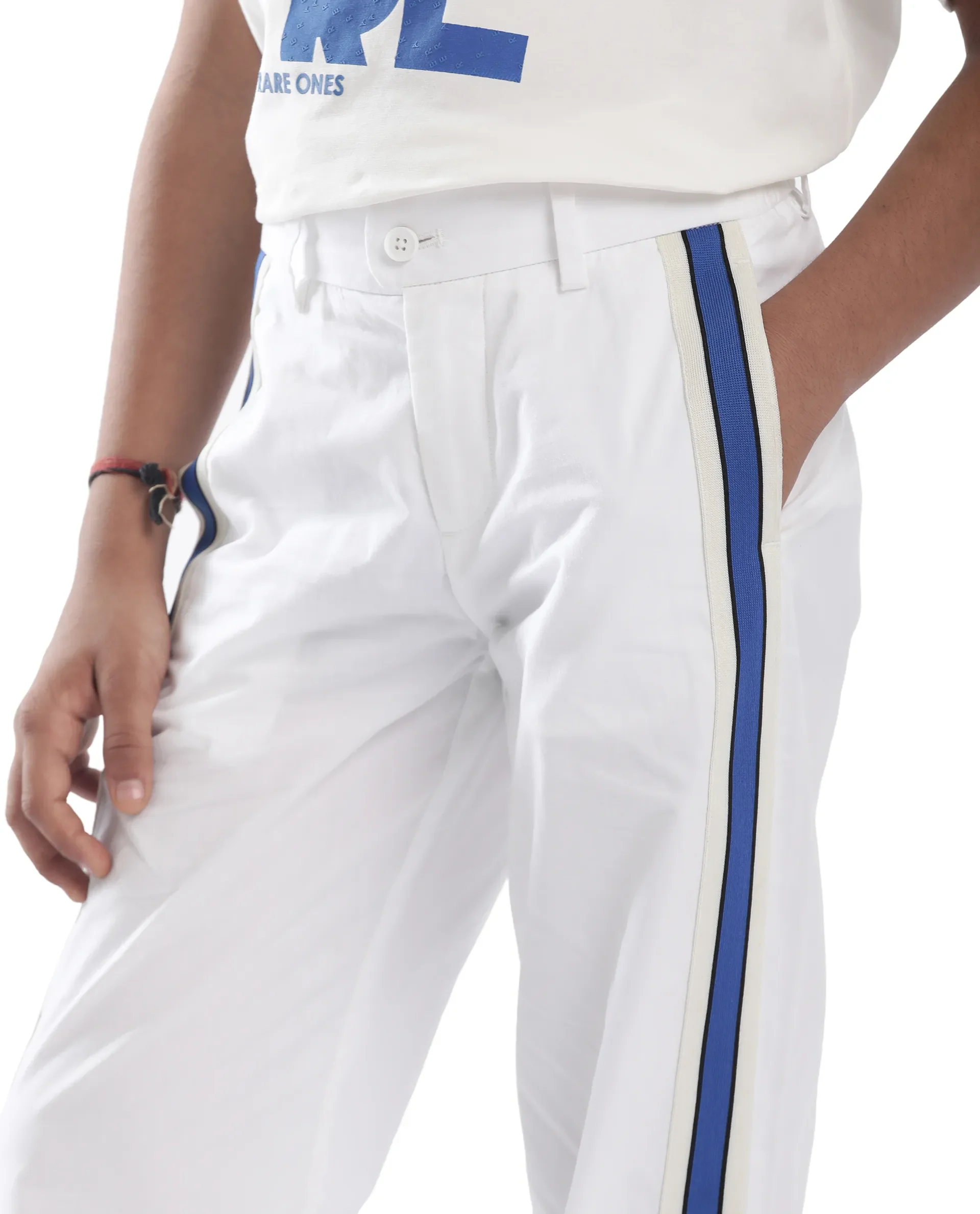 Rare Ones Kids Taper-B White Cotton Tape Detailed Button And Zip Closure Regular Fit Cotton Trouser - Image 3