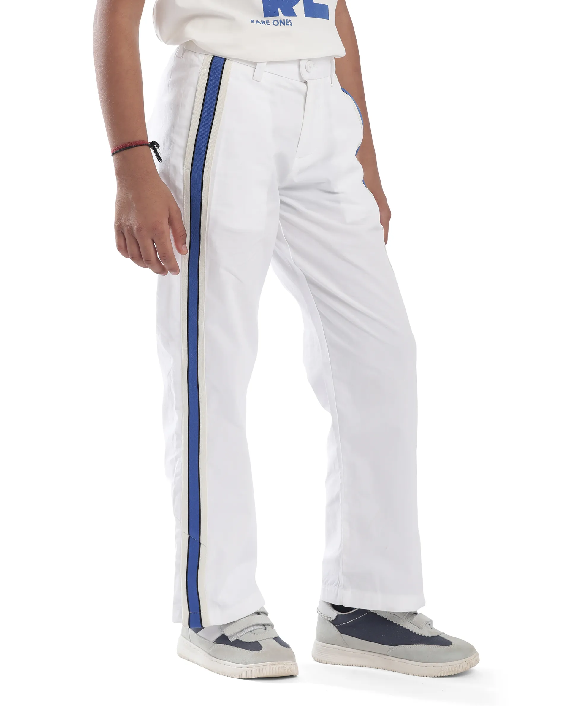 Rare Ones Kids Taper-B White Cotton Tape Detailed Button And Zip Closure Regular Fit Cotton Trouser - Image 6