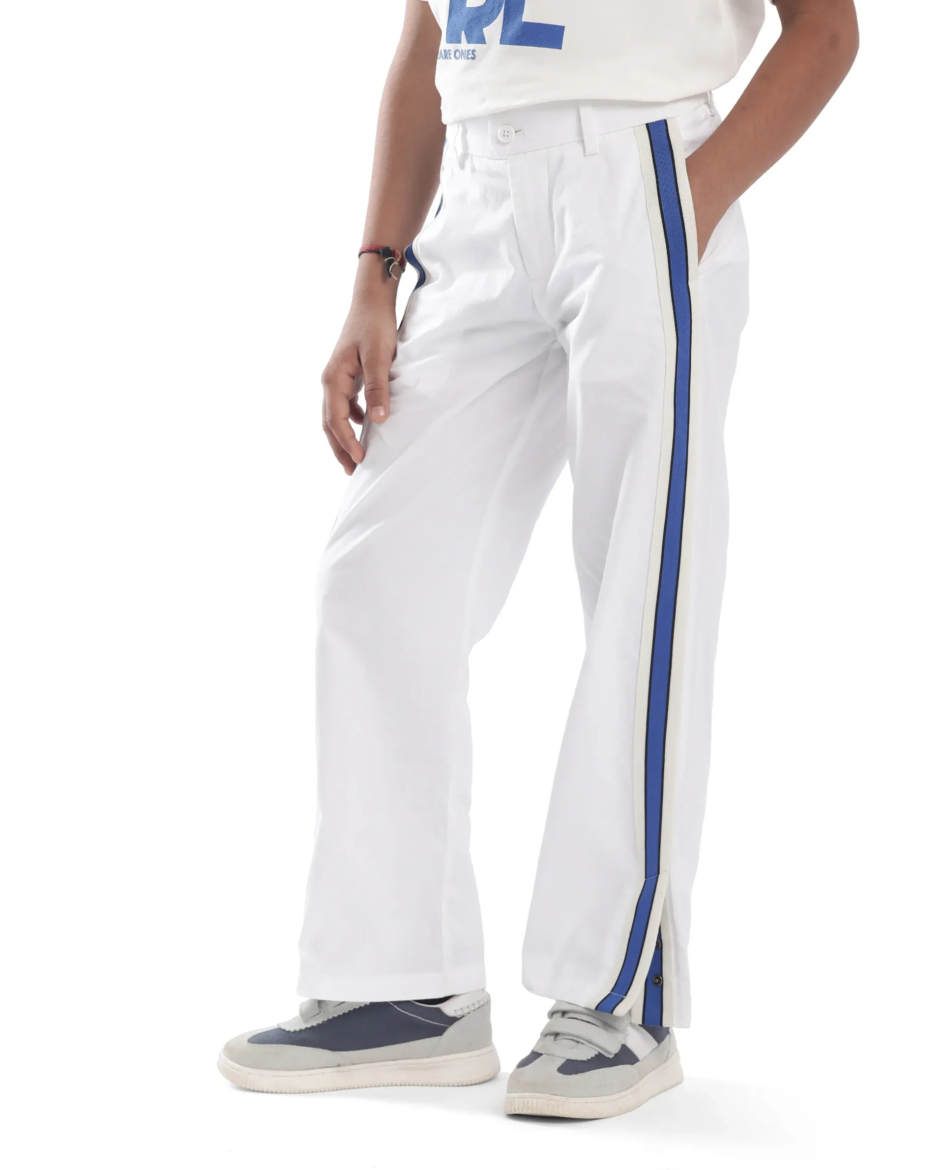 Rare Ones Kids Taper-B White Cotton Tape Detailed Button And Zip Closure Regular Fit Cotton Trouser - Image 7