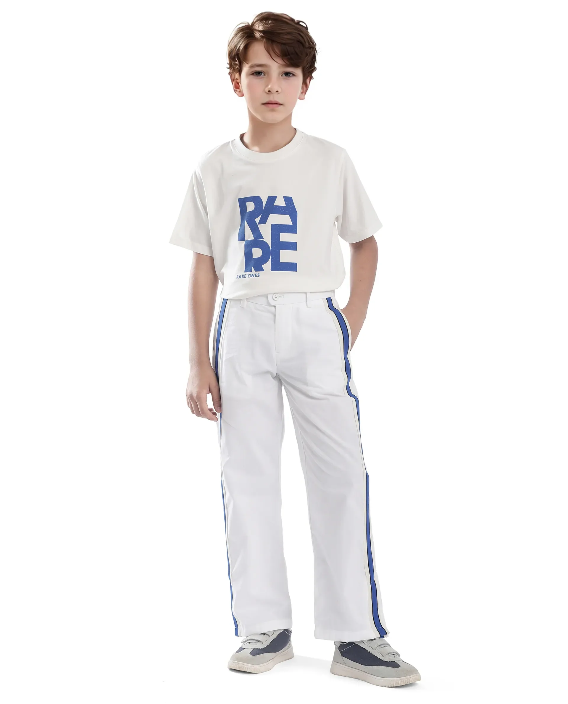 Rare Ones Kids Taper-B White Cotton Tape Detailed Button And Zip Closure Regular Fit Cotton Trouser - Image 8