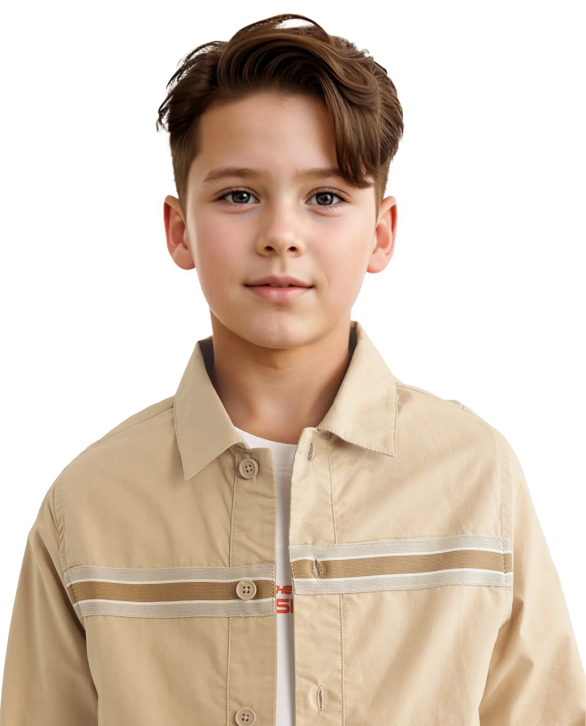 Rare Ones Kids Taper-S Beige Cotton Full Sleeve Button Closure Solid Terron Fit Shacket - Image 10