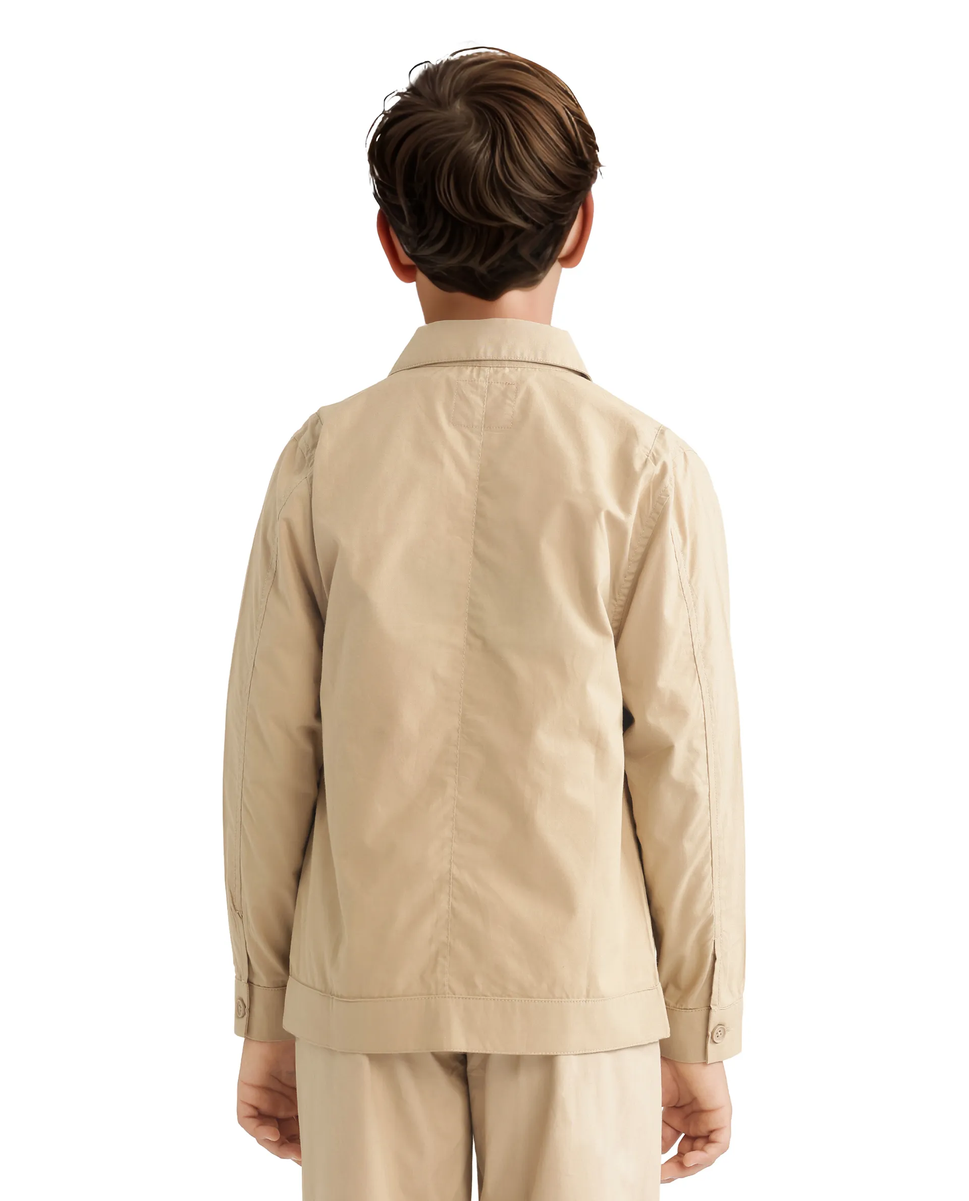 Rare Ones Kids Taper-S Beige Cotton Full Sleeve Button Closure Solid Terron Fit Shacket - Image 12