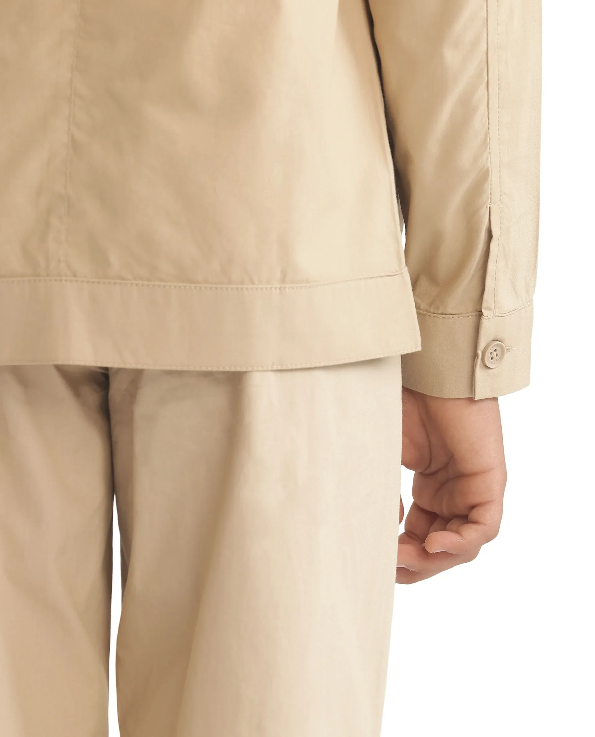 Rare Ones Kids Taper-S Beige Cotton Full Sleeve Button Closure Solid Terron Fit Shacket - Image 13