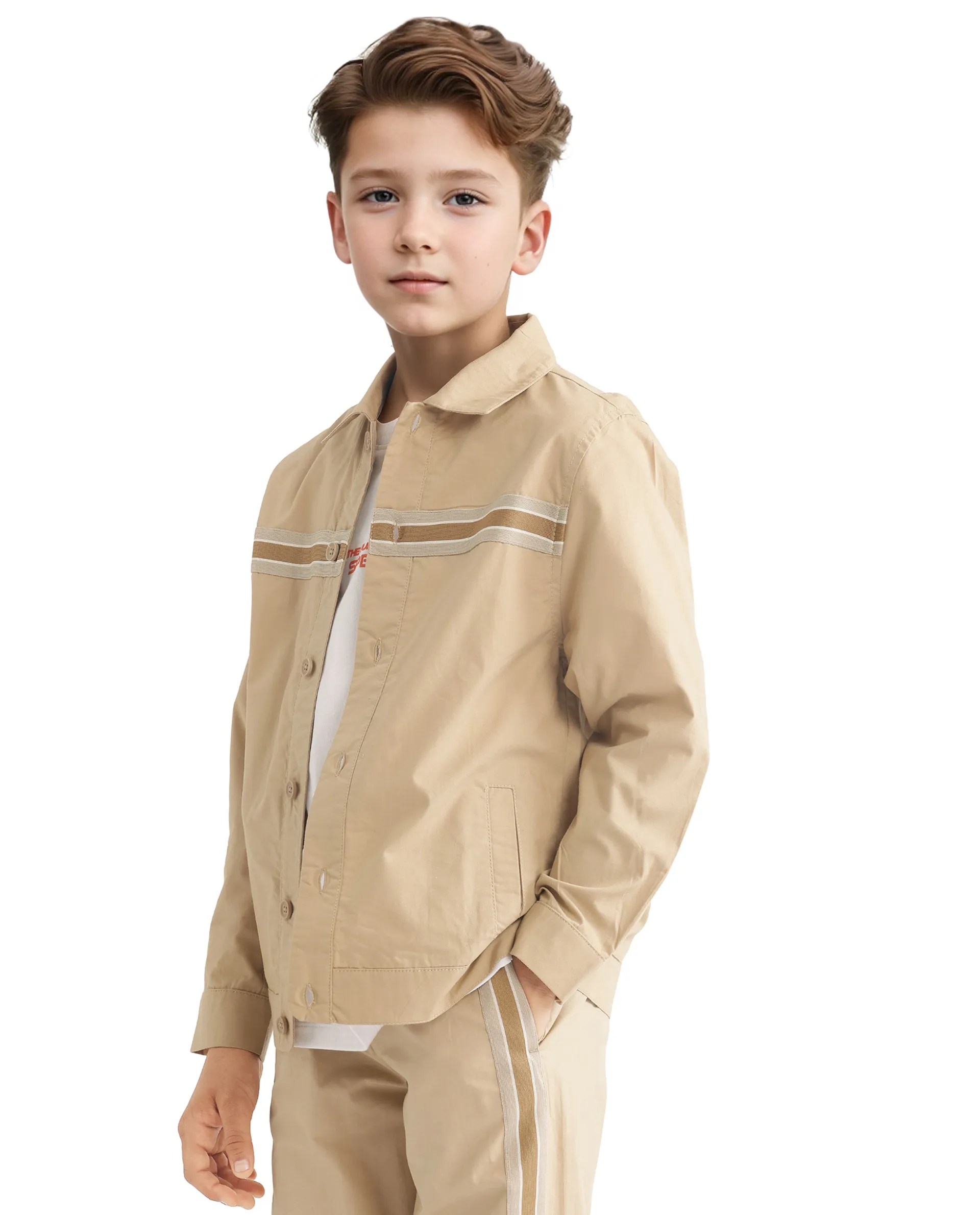 Rare Ones Kids Taper-S Beige Cotton Full Sleeve Button Closure Solid Terron Fit Shacket - Image 14