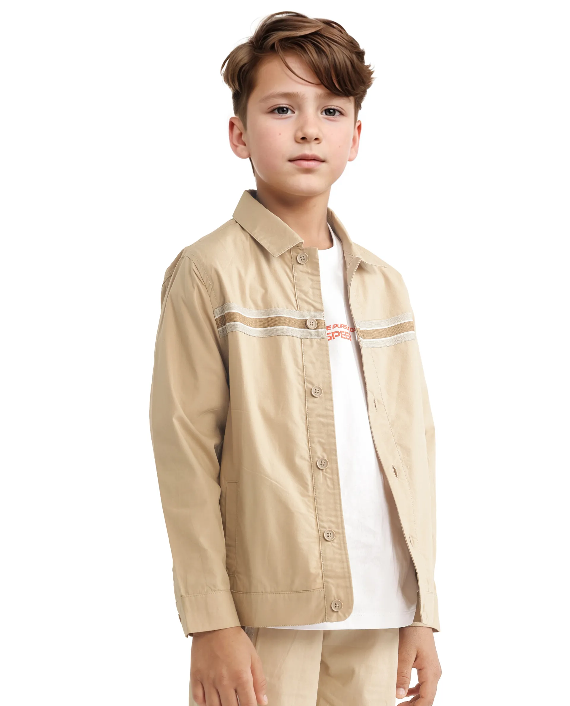 Rare Ones Kids Taper-S Beige Cotton Full Sleeve Button Closure Solid Terron Fit Shacket - Image 15