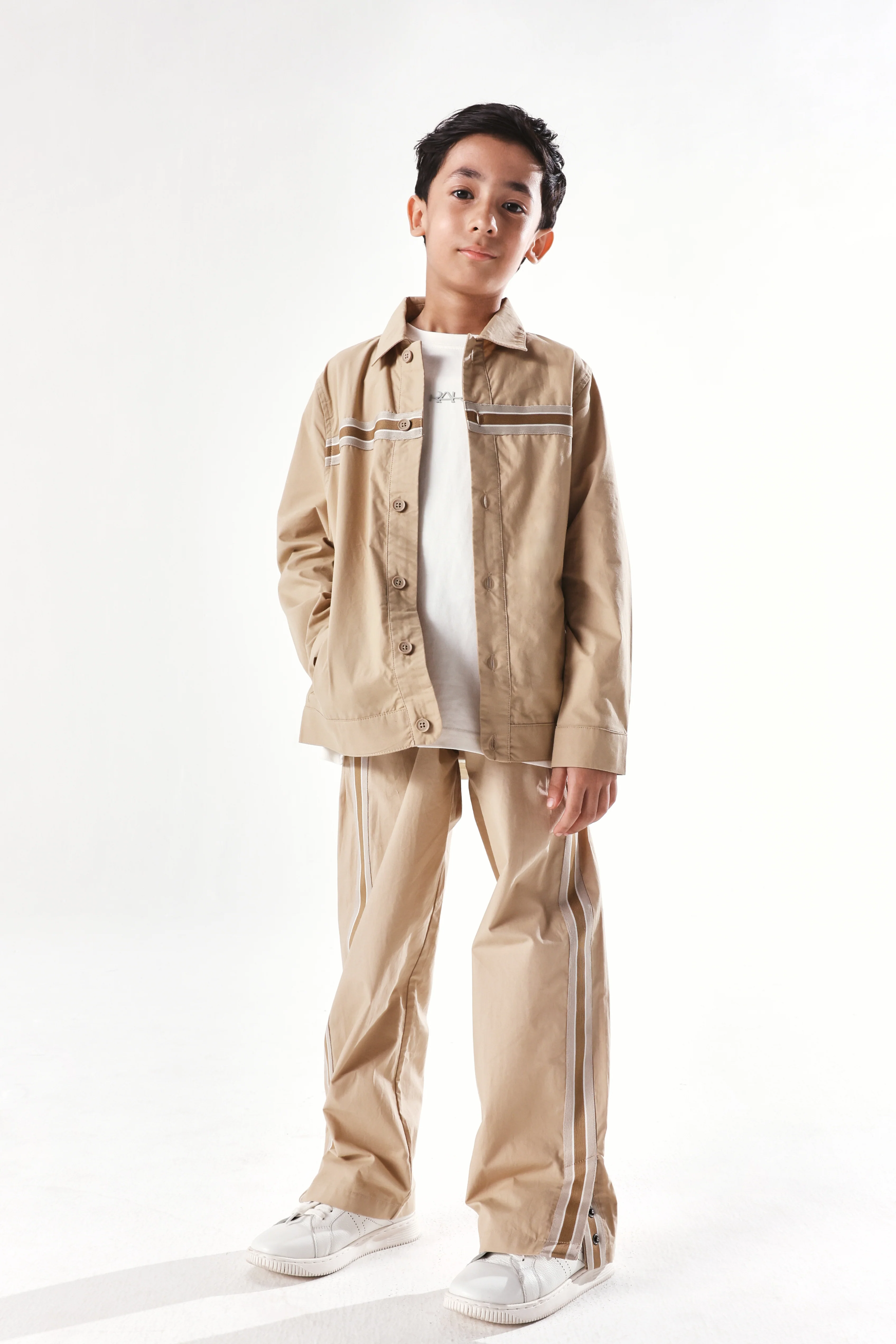 Rare Ones Kids Taper-S Beige Cotton Full Sleeve Button Closure Solid Terron Fit Shacket - Image 2