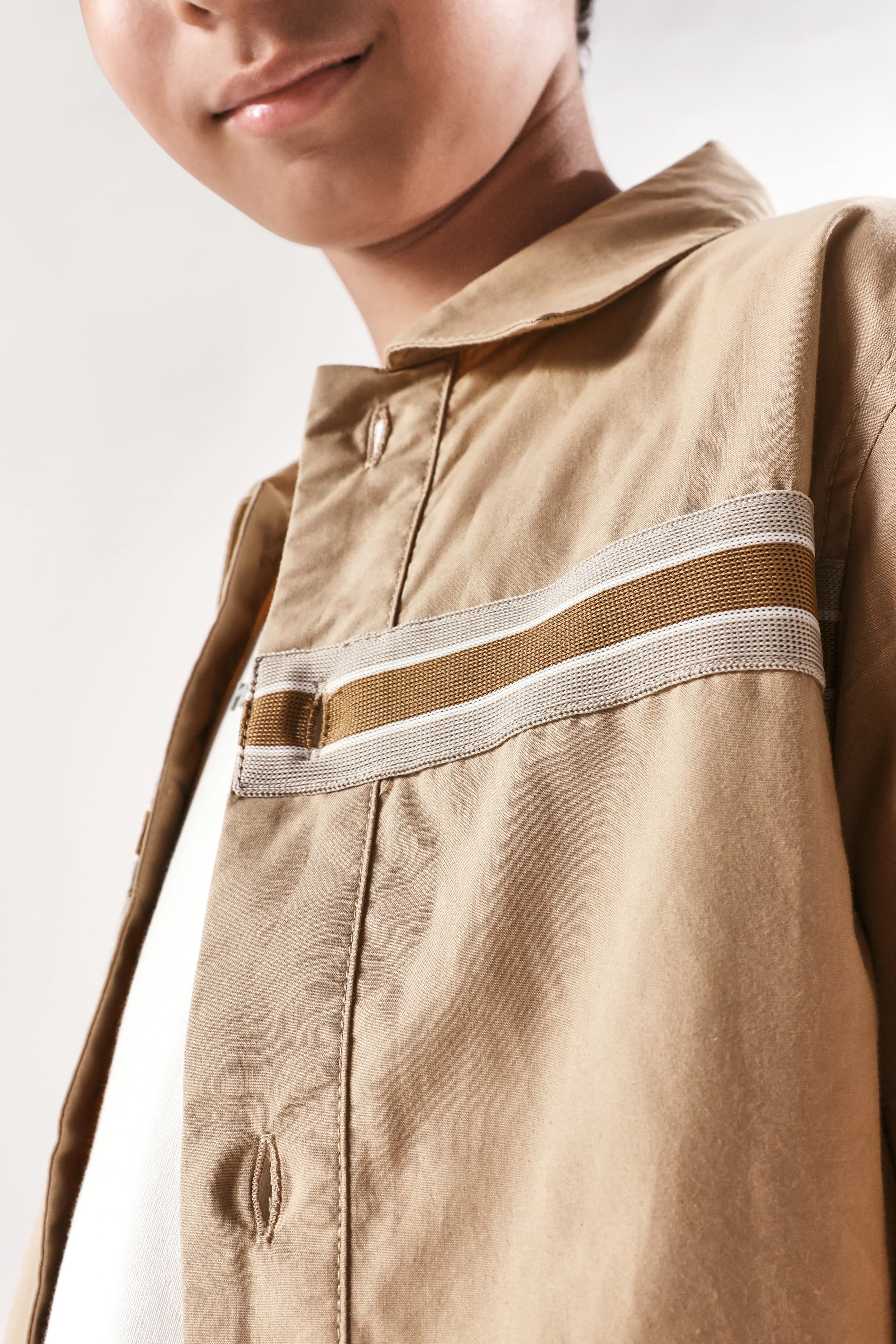 Rare Ones Kids Taper-S Beige Cotton Full Sleeve Button Closure Solid Terron Fit Shacket - Image 3
