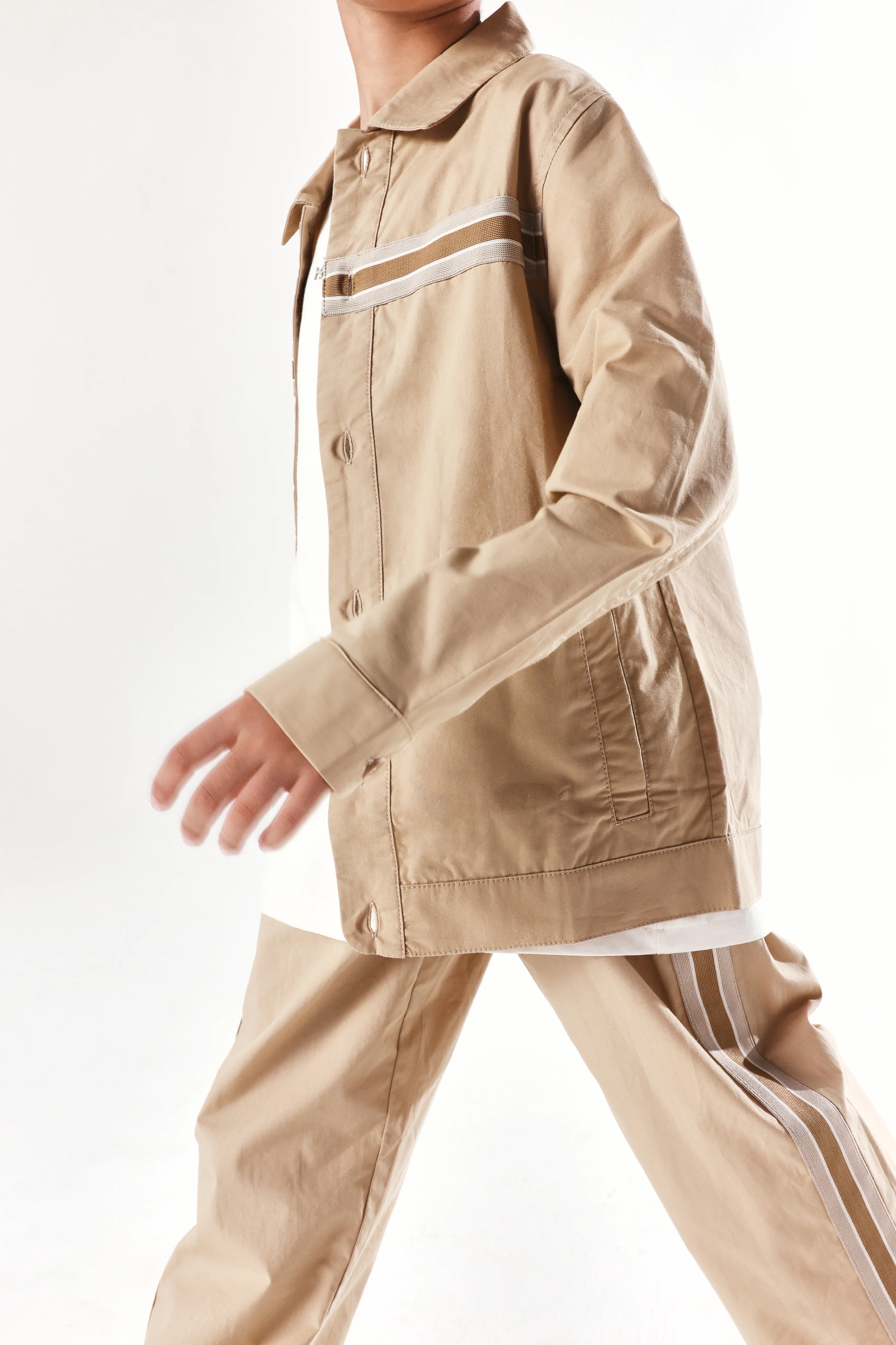 Rare Ones Kids Taper-S Beige Cotton Full Sleeve Button Closure Solid Terron Fit Shacket - Image 4