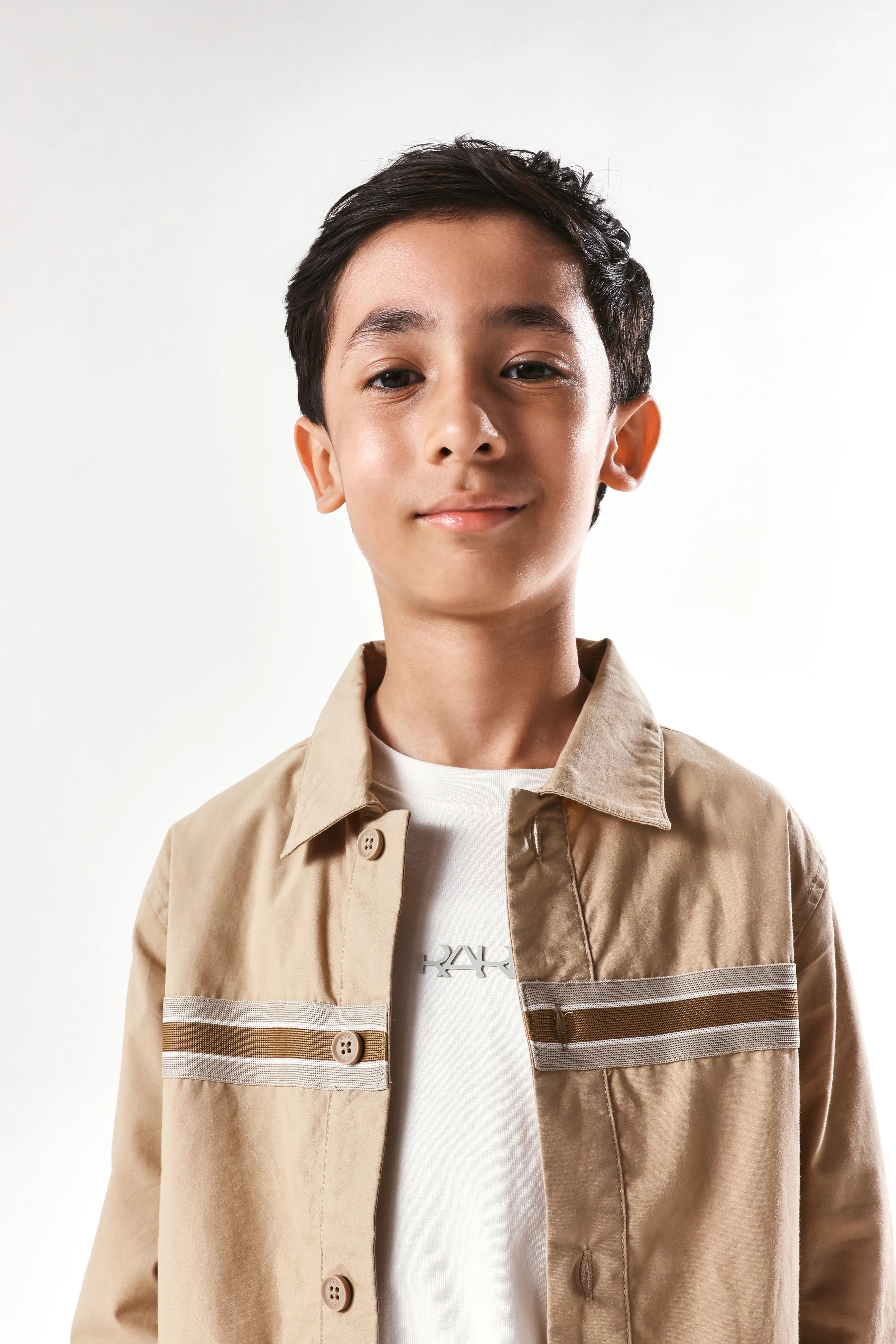 Rare Ones Kids Taper-S Beige Cotton Full Sleeve Button Closure Solid Terron Fit Shacket - Image 5