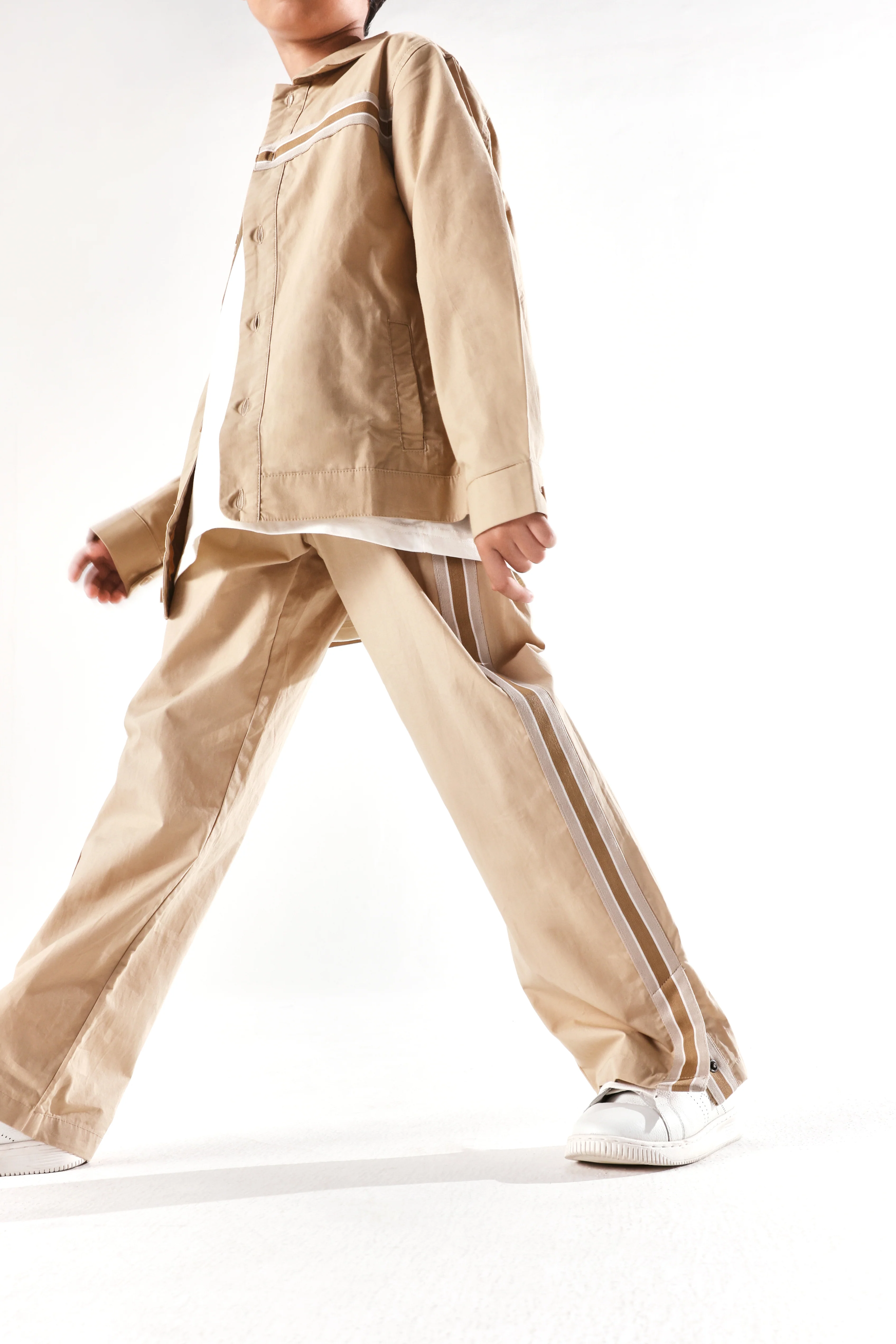 Rare Ones Kids Taper-S Beige Cotton Full Sleeve Button Closure Solid Terron Fit Shacket - Image 6