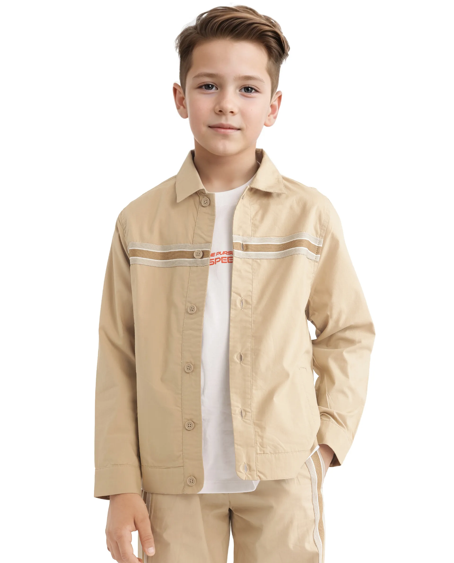 Rare Ones Kids Taper-S Beige Cotton Full Sleeve Button Closure Solid Terron Fit Shacket - Image 7