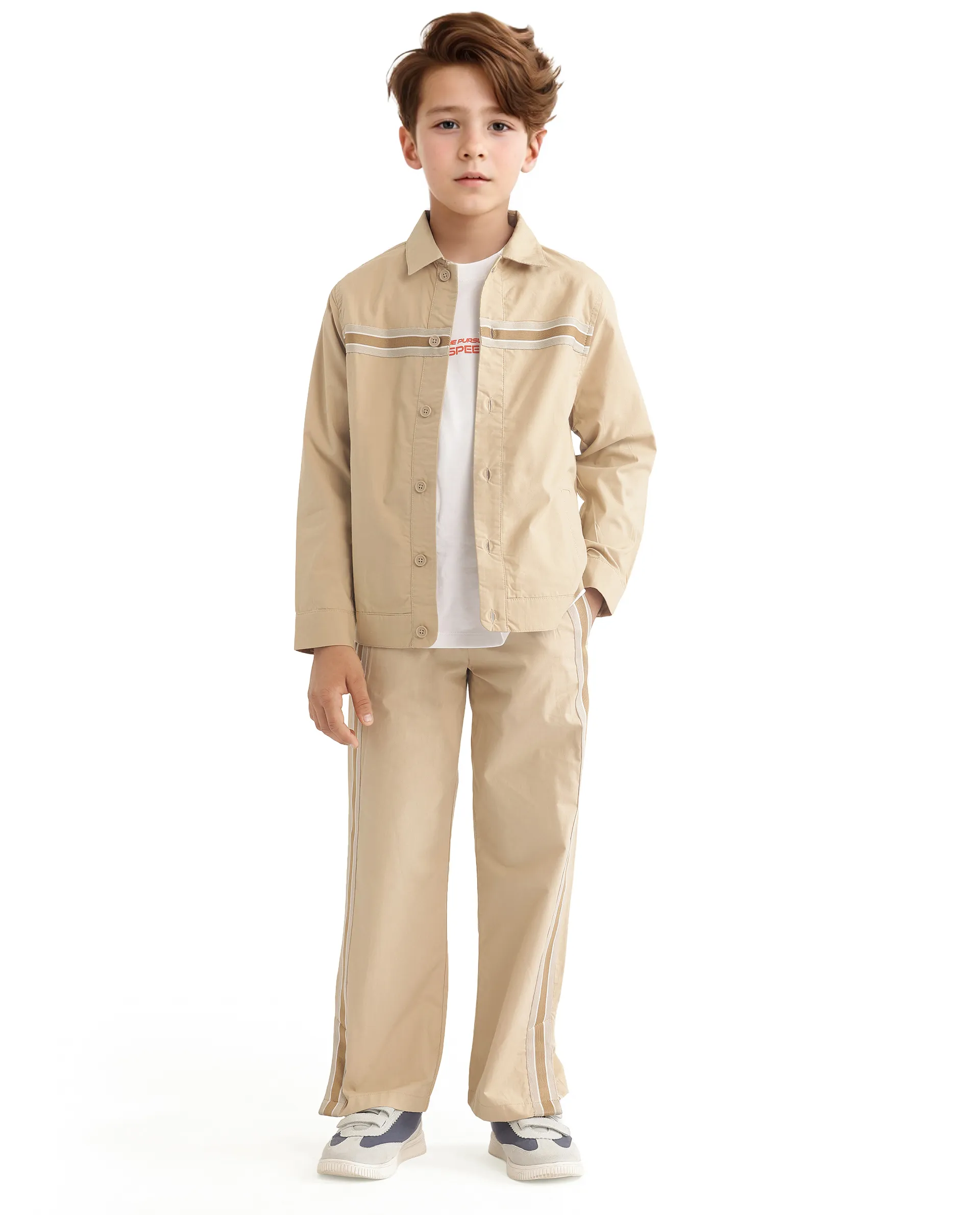 Rare Ones Kids Taper-S Beige Cotton Full Sleeve Button Closure Solid Terron Fit Shacket - Image 8