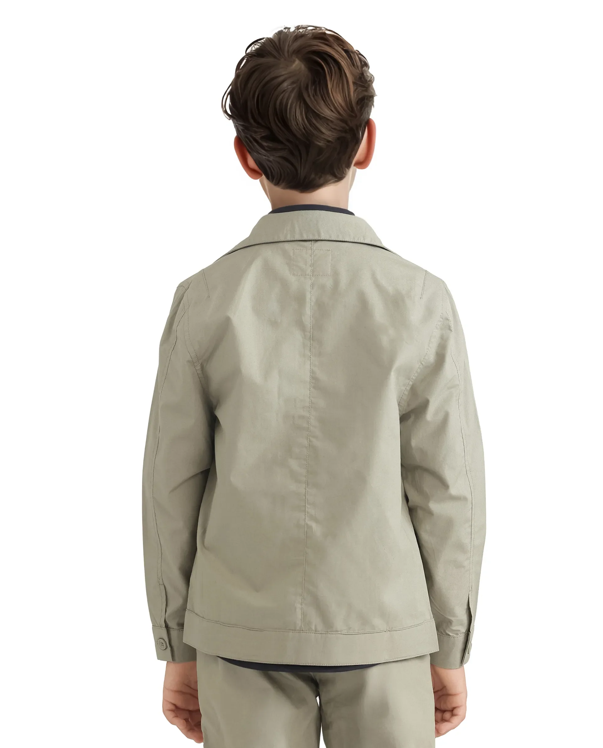Rare Ones Kids Taper-S Olive Cotton Full Sleeve Button Closure Solid Terron Fit Shacket - Image 6