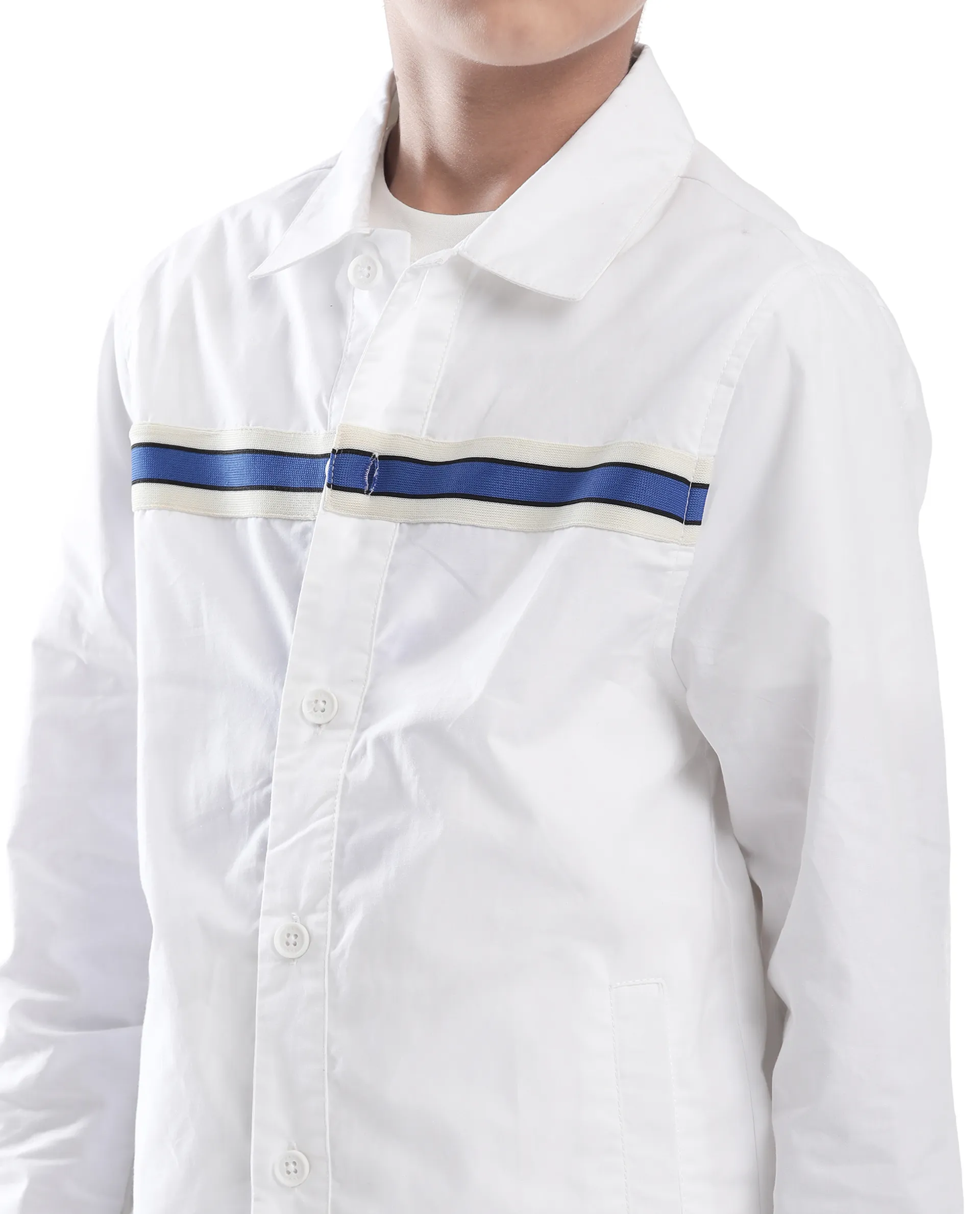 Rare Ones Kids Taper-S White Cotton Full Sleeve Button Closure Solid Terron Fit Shacket - Image 4