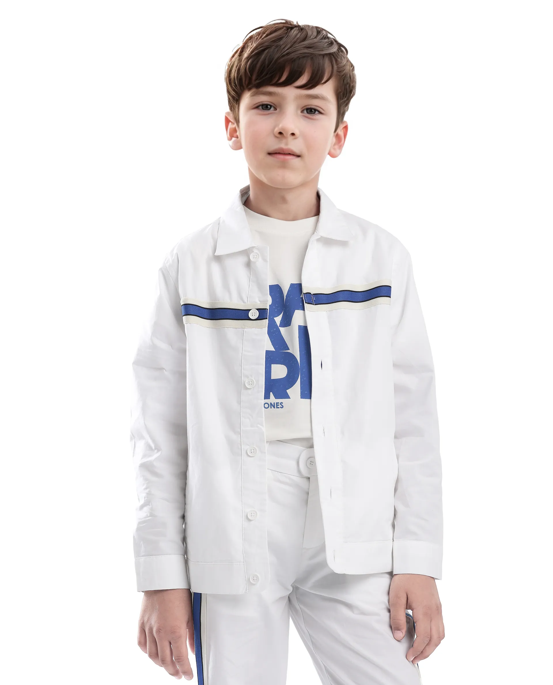 Rare Ones Kids Taper-S White Cotton Full Sleeve Button Closure Solid Terron Fit Shacket - Image 5