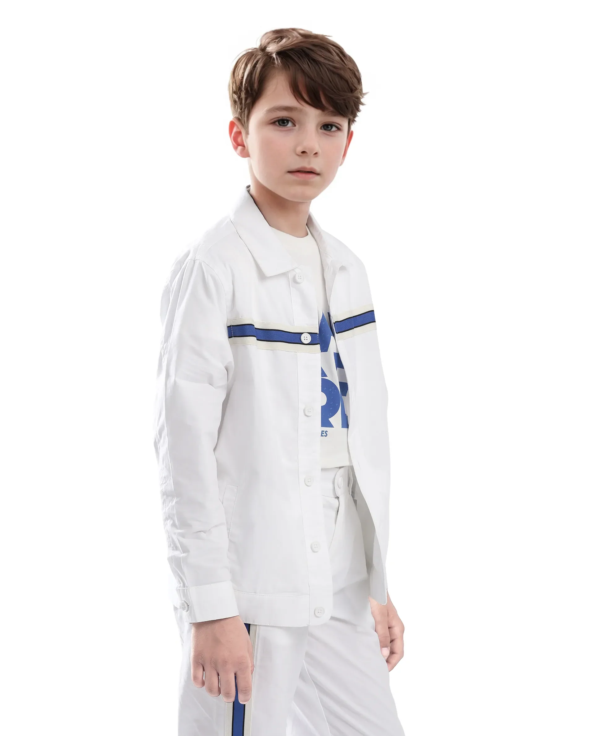 Rare Ones Kids Taper-S White Cotton Full Sleeve Button Closure Solid Terron Fit Shacket - Image 7