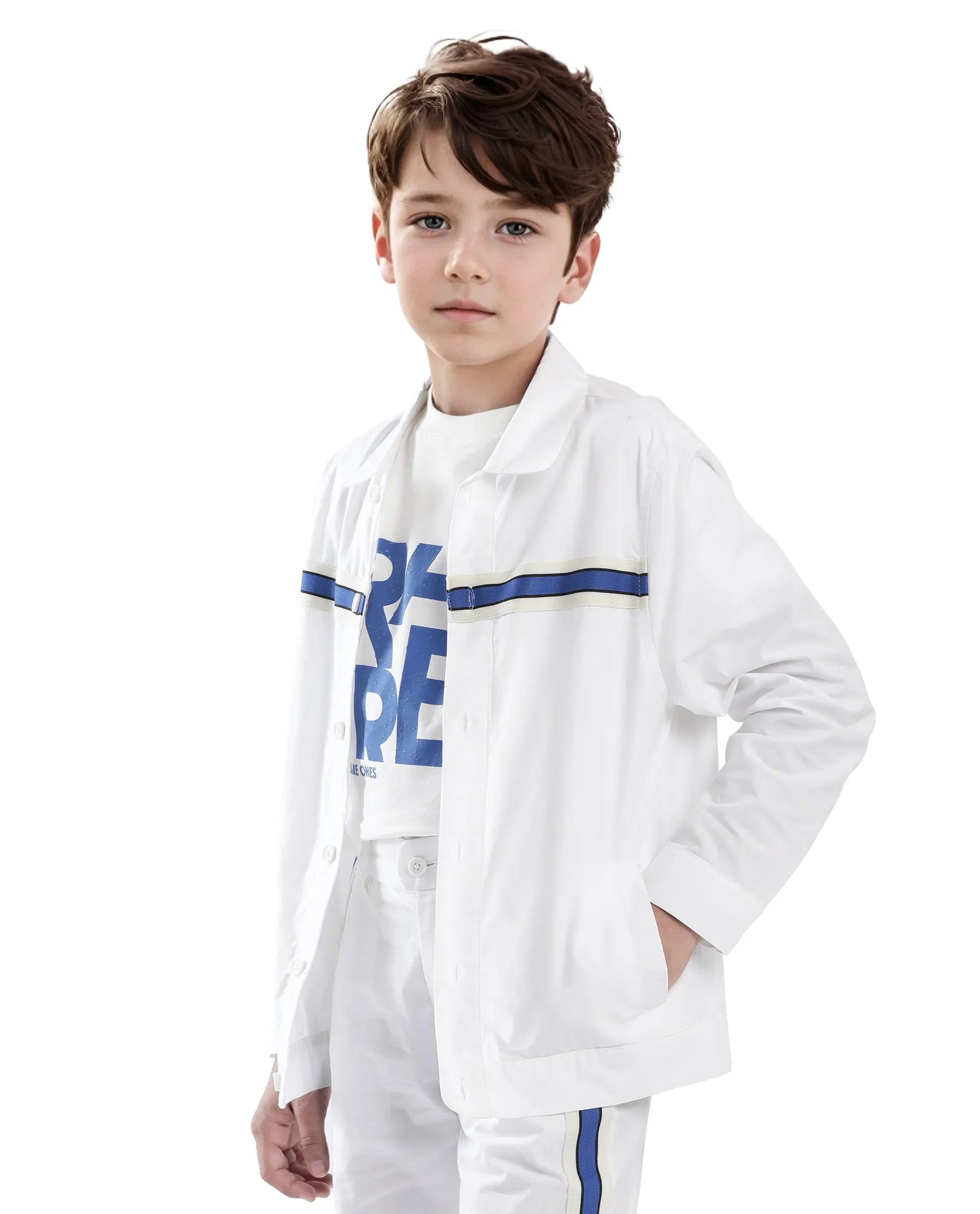 Rare Ones Kids Taper-S White Cotton Full Sleeve Button Closure Solid Terron Fit Shacket - Image 8