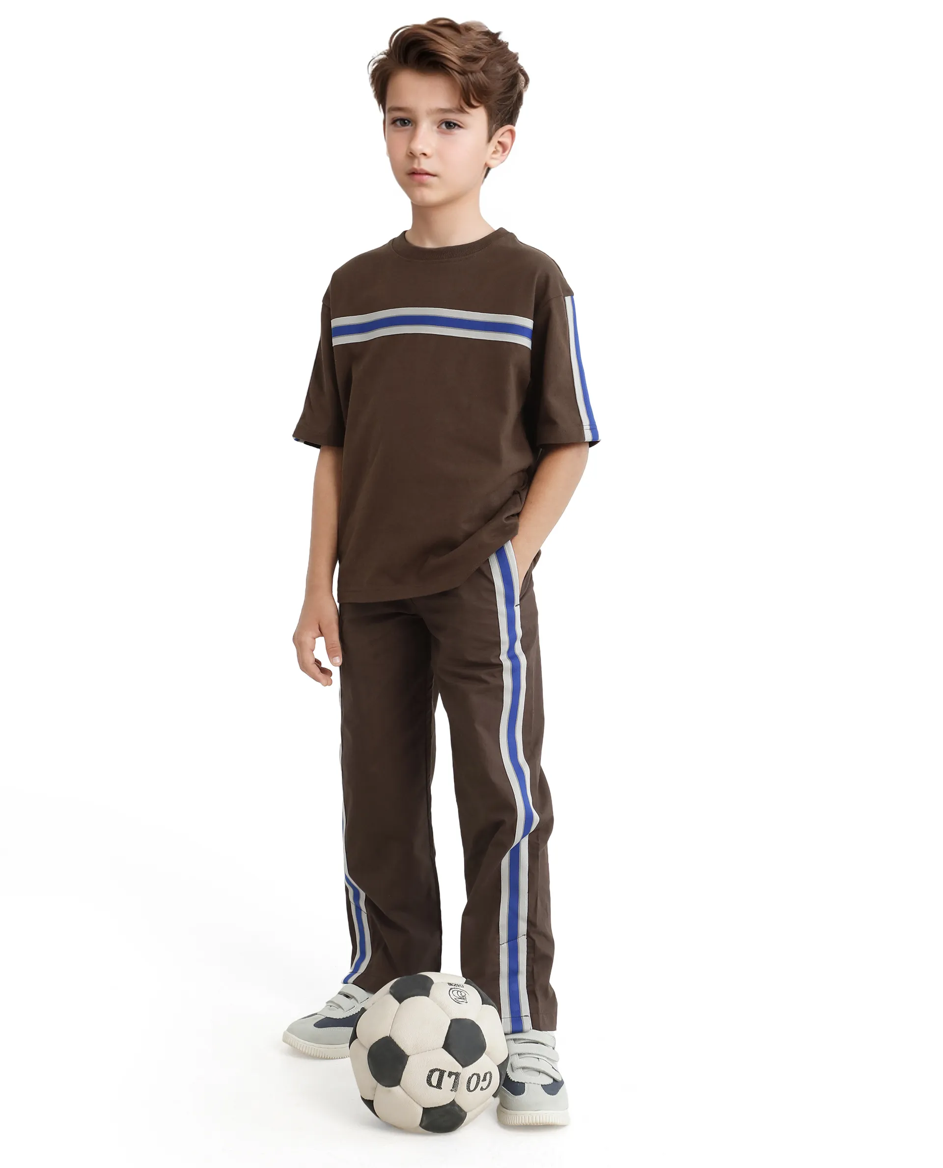 Rare Ones Kids Taper-T Dark Brown Polyester Fabric Short Sleeve Crew Neck Plain T-Shirt - Image 3