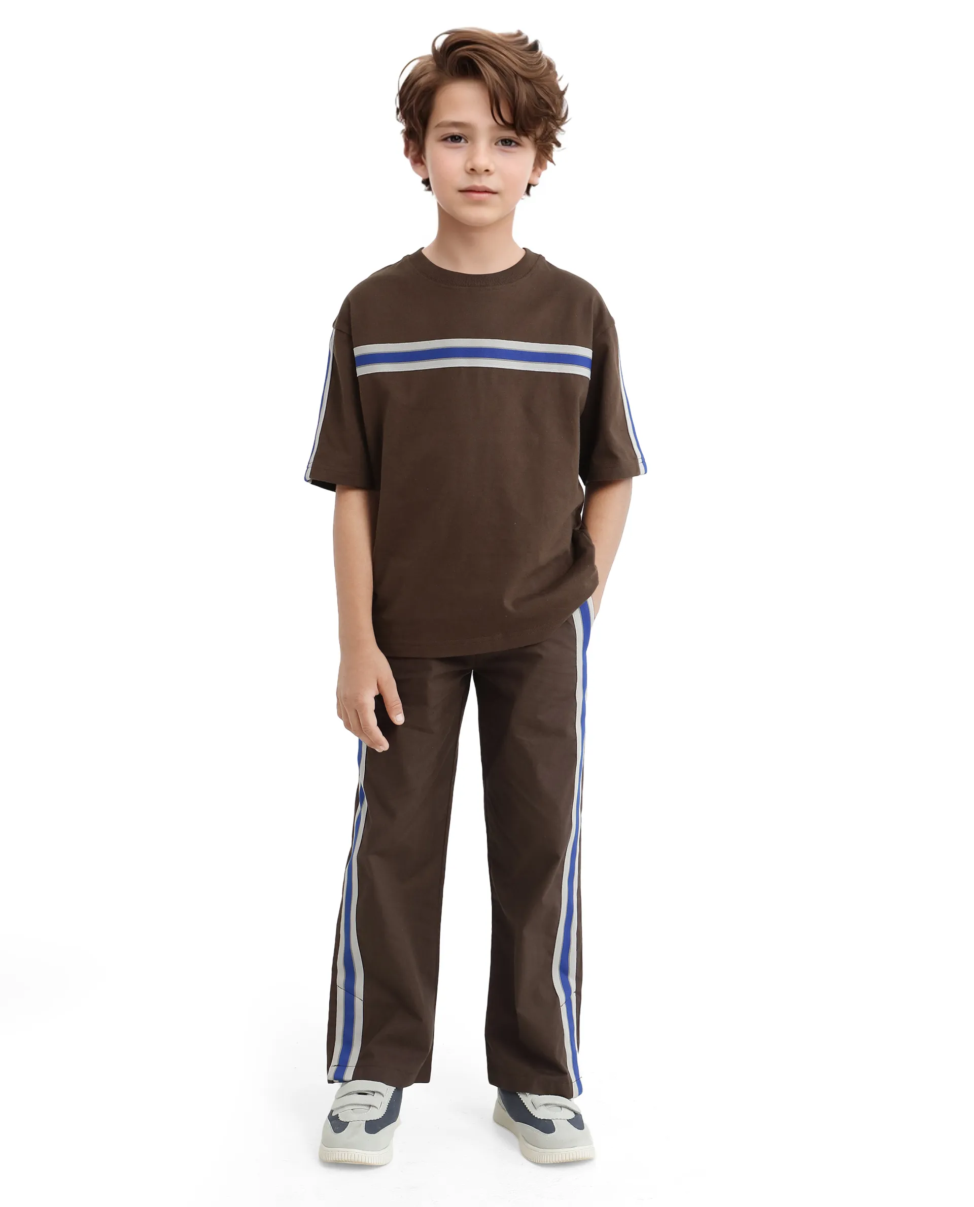 Rare Ones Kids Taper-T Dark Brown Polyester Fabric Short Sleeve Crew Neck Plain T-Shirt - Image 4