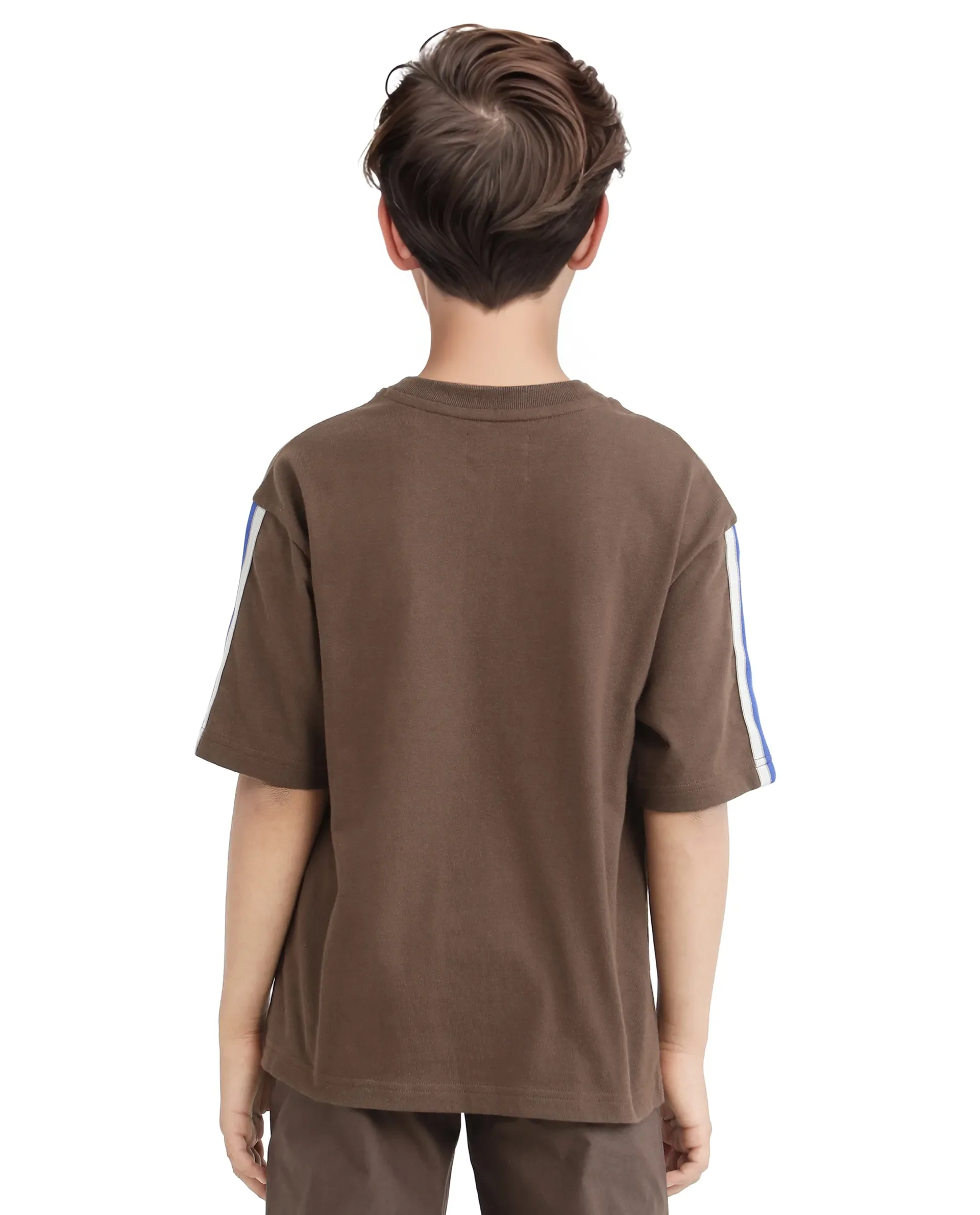 Rare Ones Kids Taper-T Dark Brown Polyester Fabric Short Sleeve Crew Neck Plain T-Shirt - Image 5