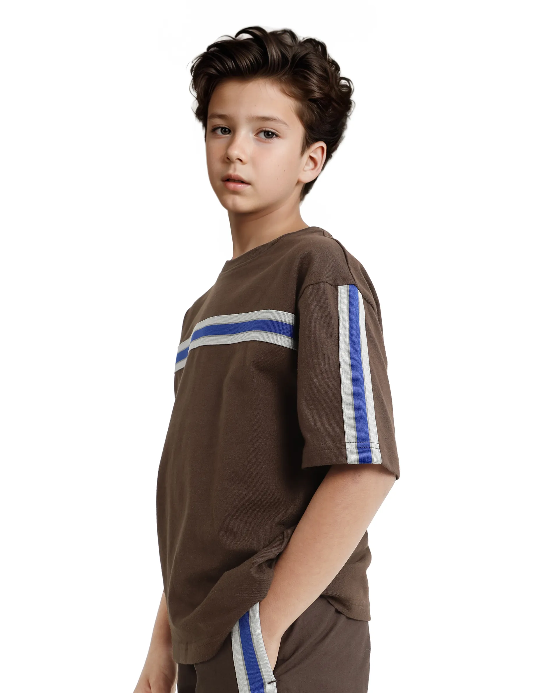 Rare Ones Kids Taper-T Dark Brown Polyester Fabric Short Sleeve Crew Neck Plain T-Shirt - Image 6