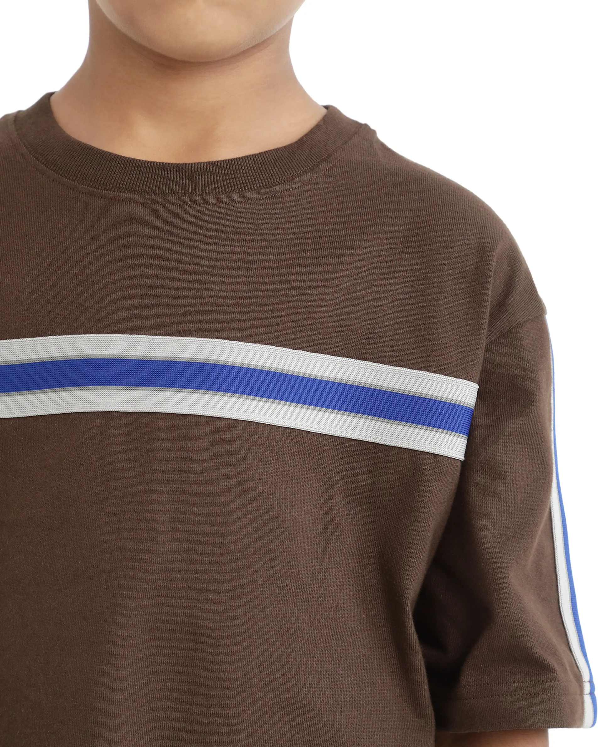 Rare Ones Kids Taper-T Dark Brown Polyester Fabric Short Sleeve Crew Neck Plain T-Shirt - Image 7