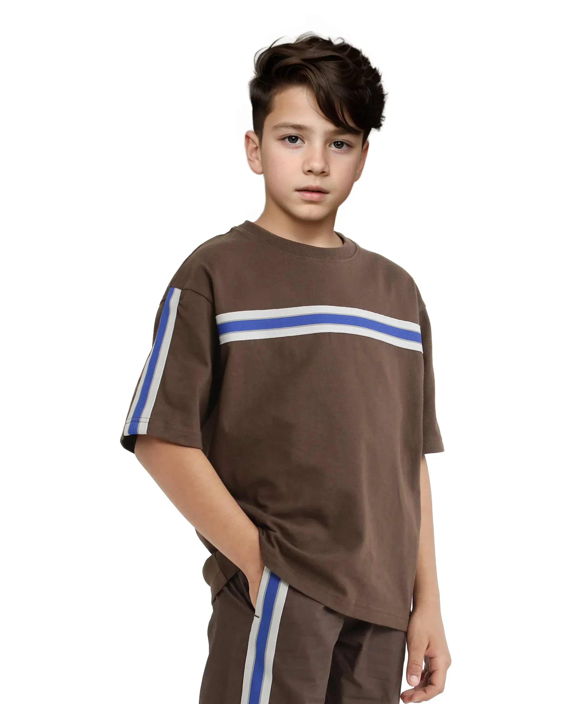 Rare Ones Kids Taper-T Dark Brown Polyester Fabric Short Sleeve Crew Neck Plain T-Shirt - Image 9