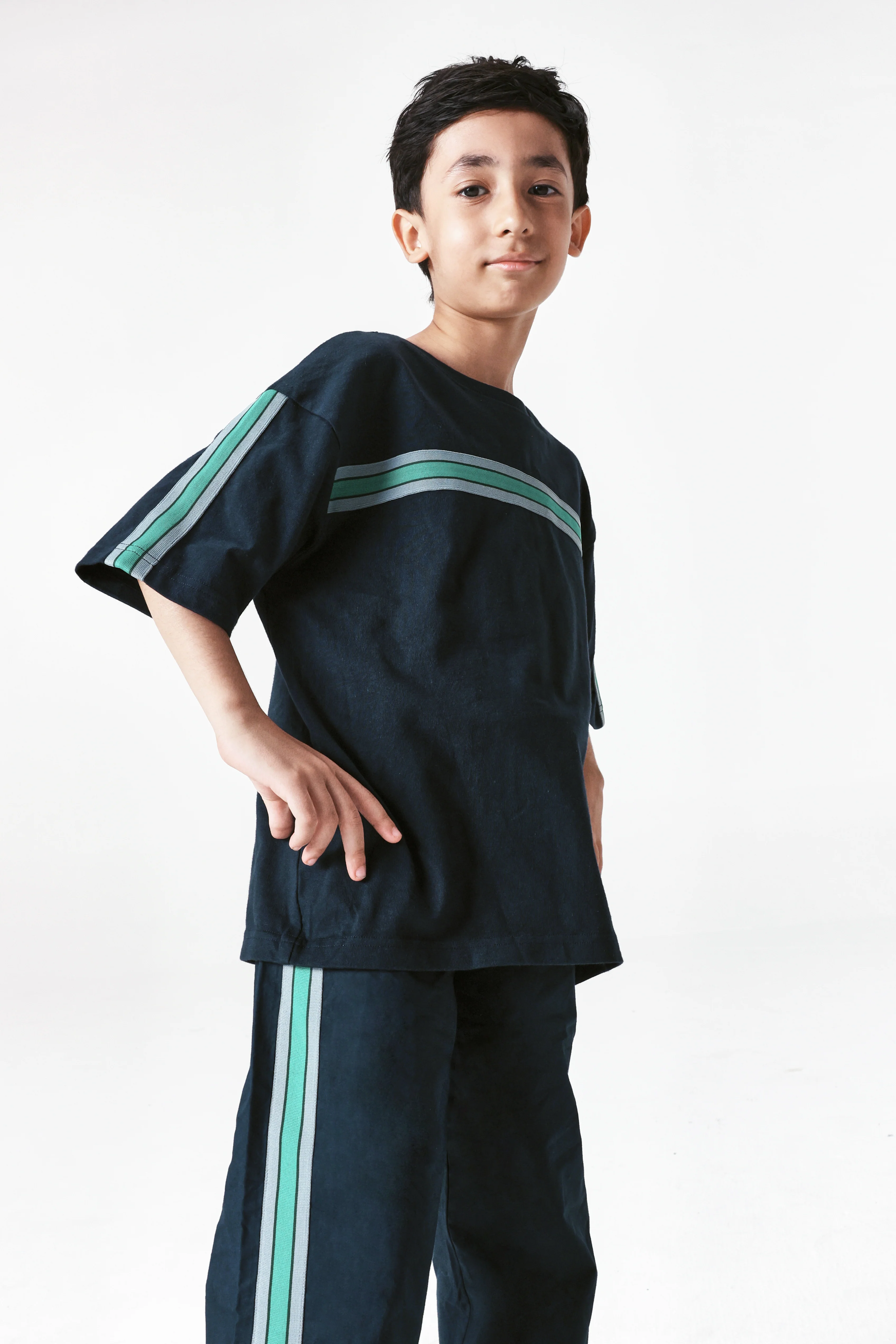 Rare Ones Kids Taper-T Navy Polyester Blend Short Sleeve Crew Neck Print T-Shirt