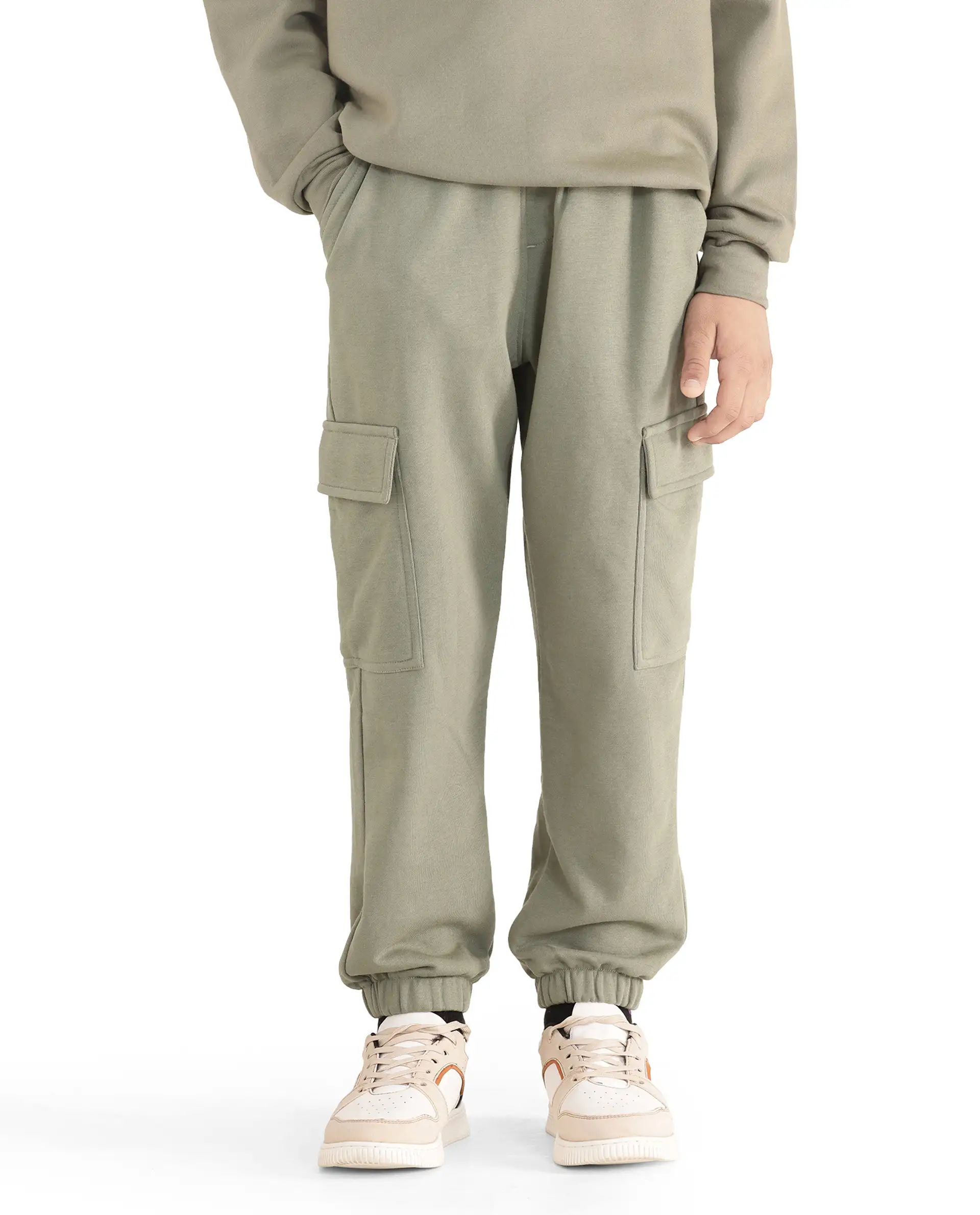 Rare Ones Kids Taro Dusky Green Cotton Poly Solid Trackpant - Image 2