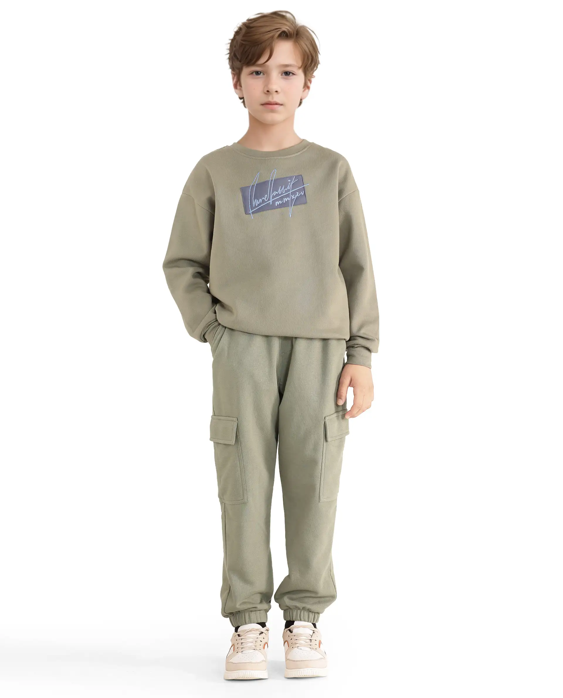 Rare Ones Kids Taro Dusky Green Cotton Poly Solid Trackpant - Image 3
