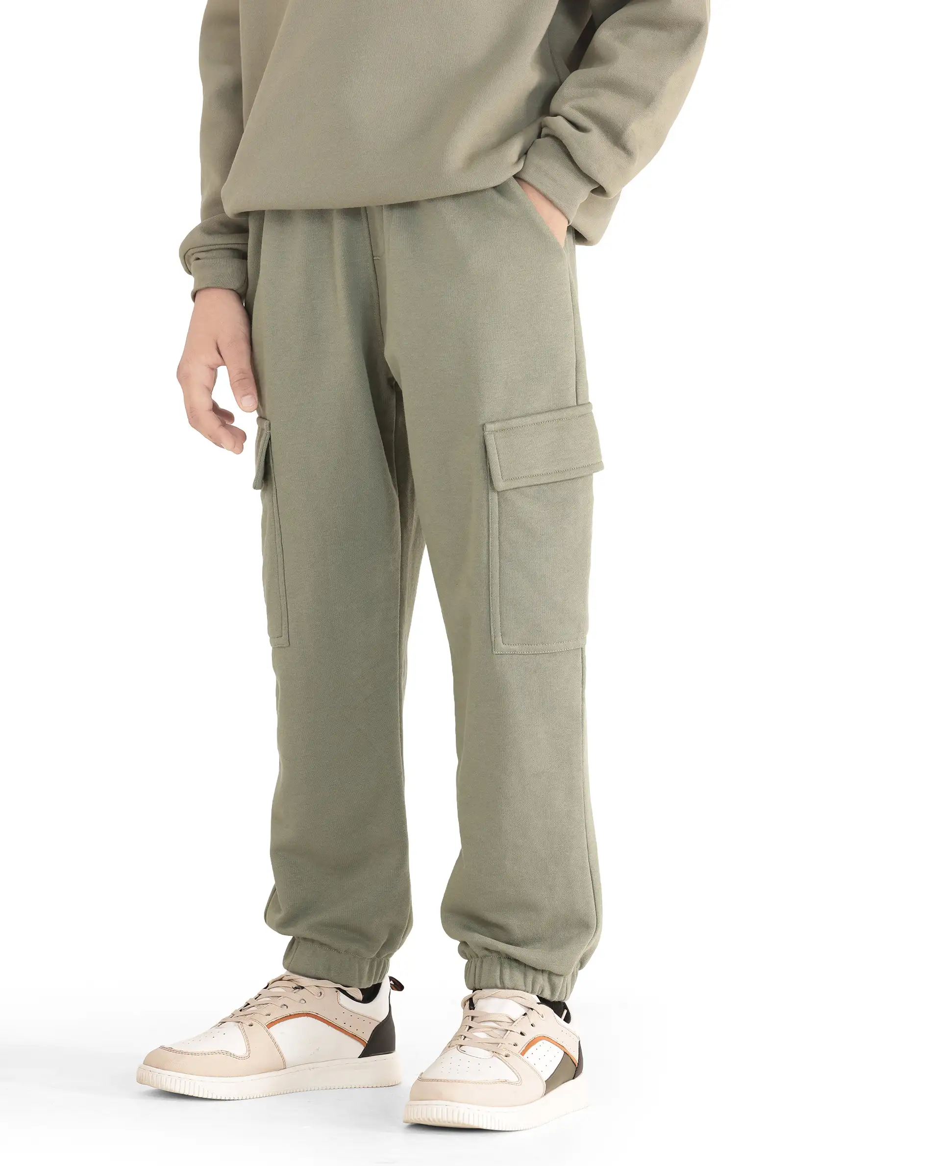 Rare Ones Kids Taro Dusky Green Cotton Poly Solid Trackpant - Image 6