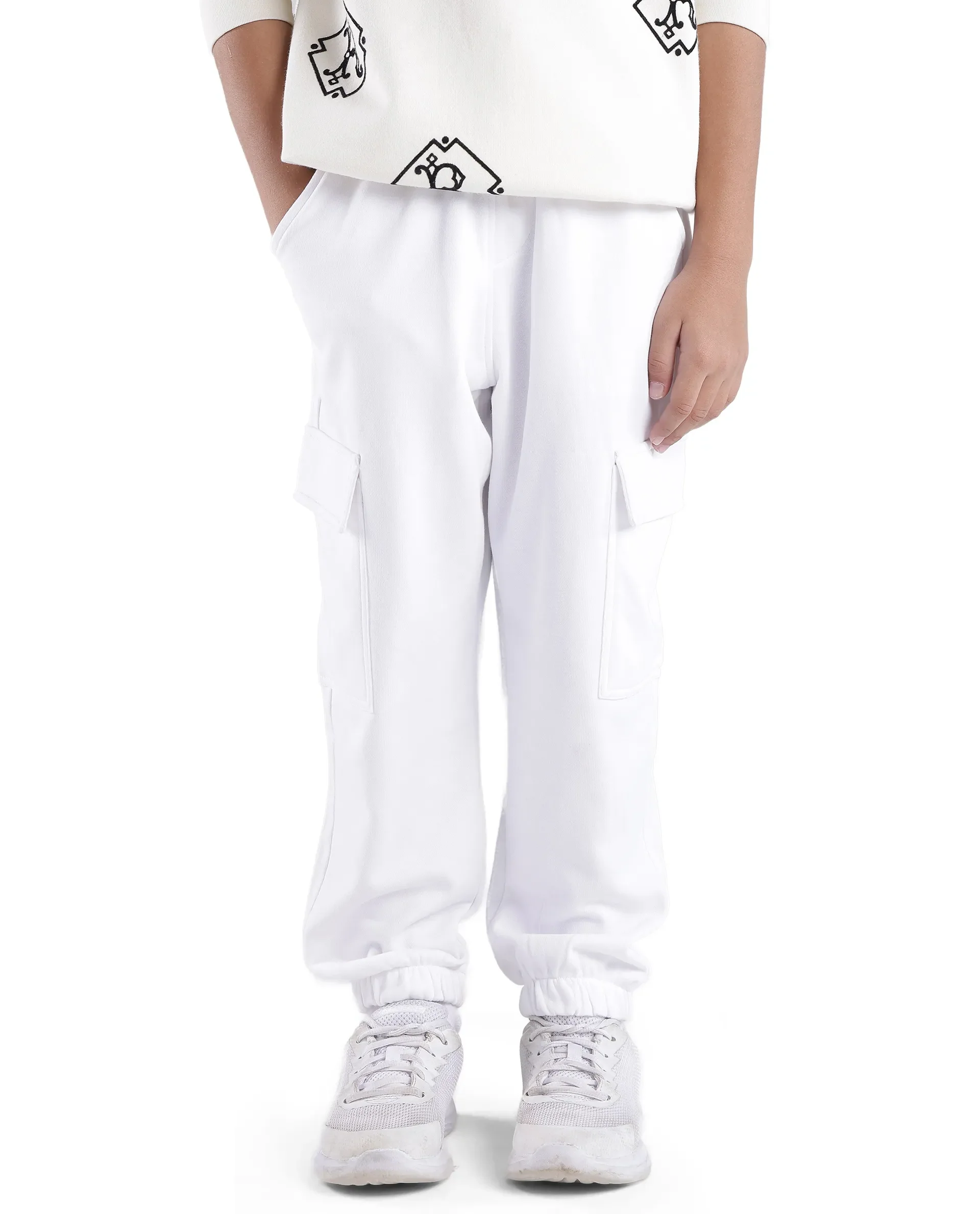 Rare Ones Kids Taro White Cotton Poly Solid Trackpant - Image 2
