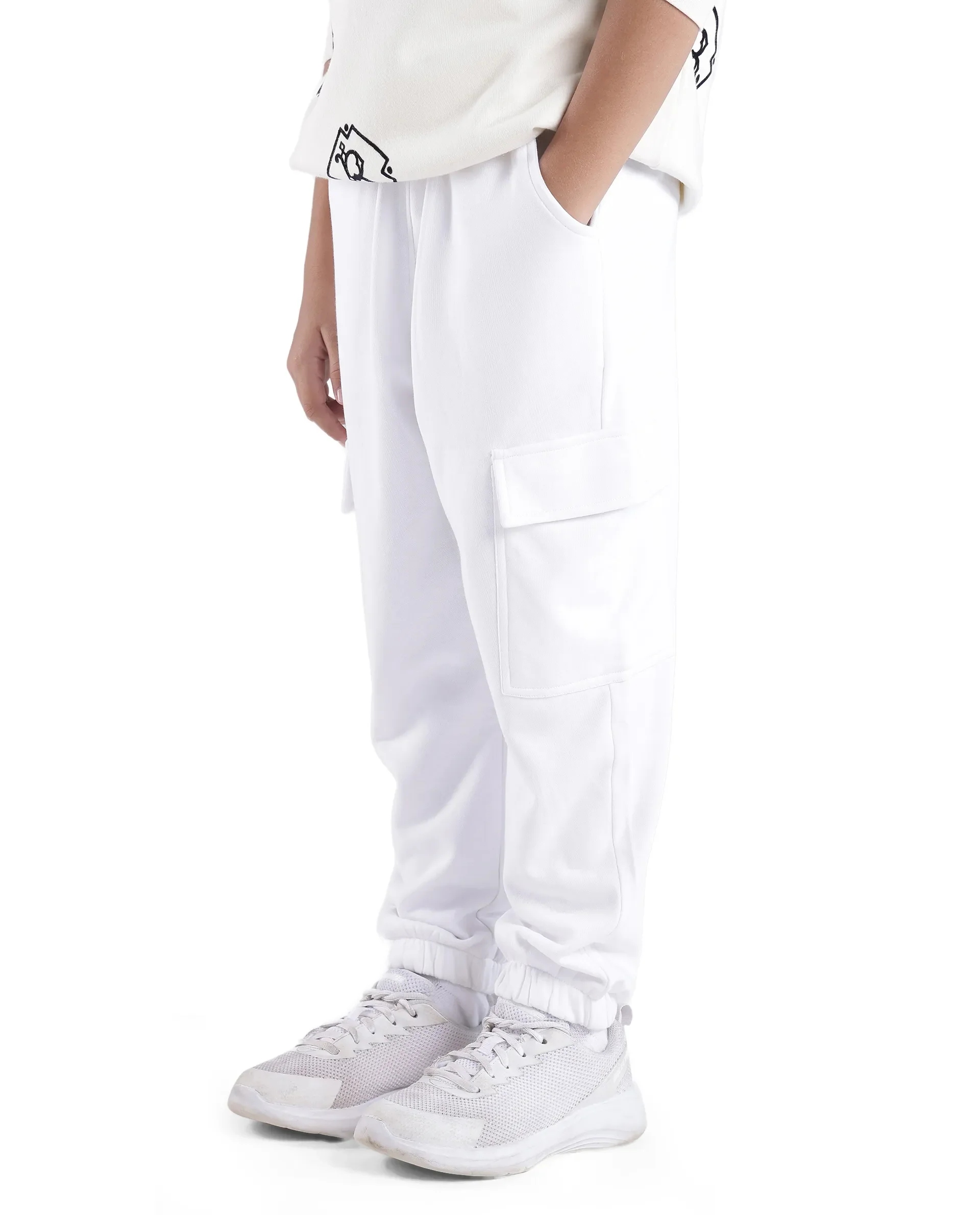 Rare Ones Kids Taro White Cotton Poly Solid Trackpant - Image 6