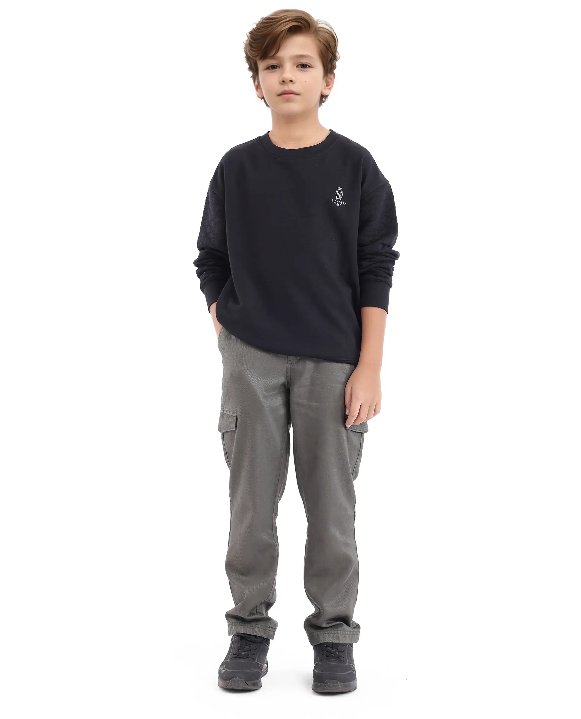 Rare Ones Kids Taron Black Cotton Poly Full Sleeve Embroidered Sweatshirt - Image 2