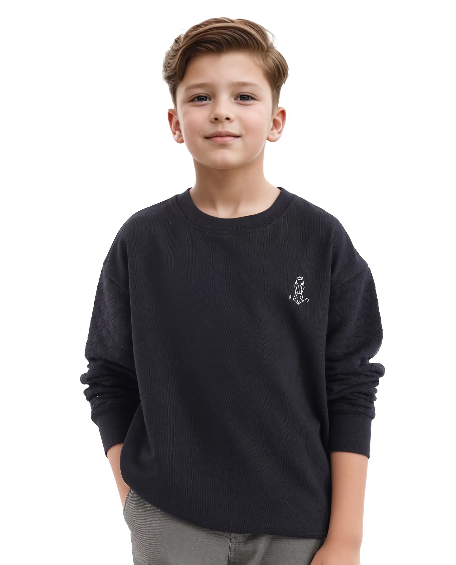 Rare Ones Kids Taron Black Cotton Poly Full Sleeve Embroidered Sweatshirt - Image 5