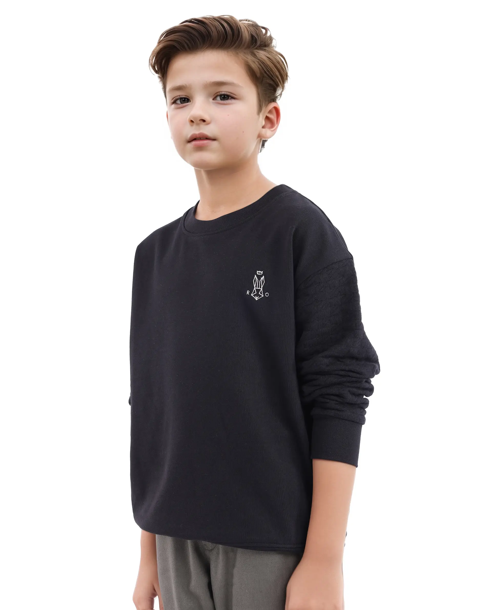 Rare Ones Kids Taron Black Cotton Poly Full Sleeve Embroidered Sweatshirt - Image 7