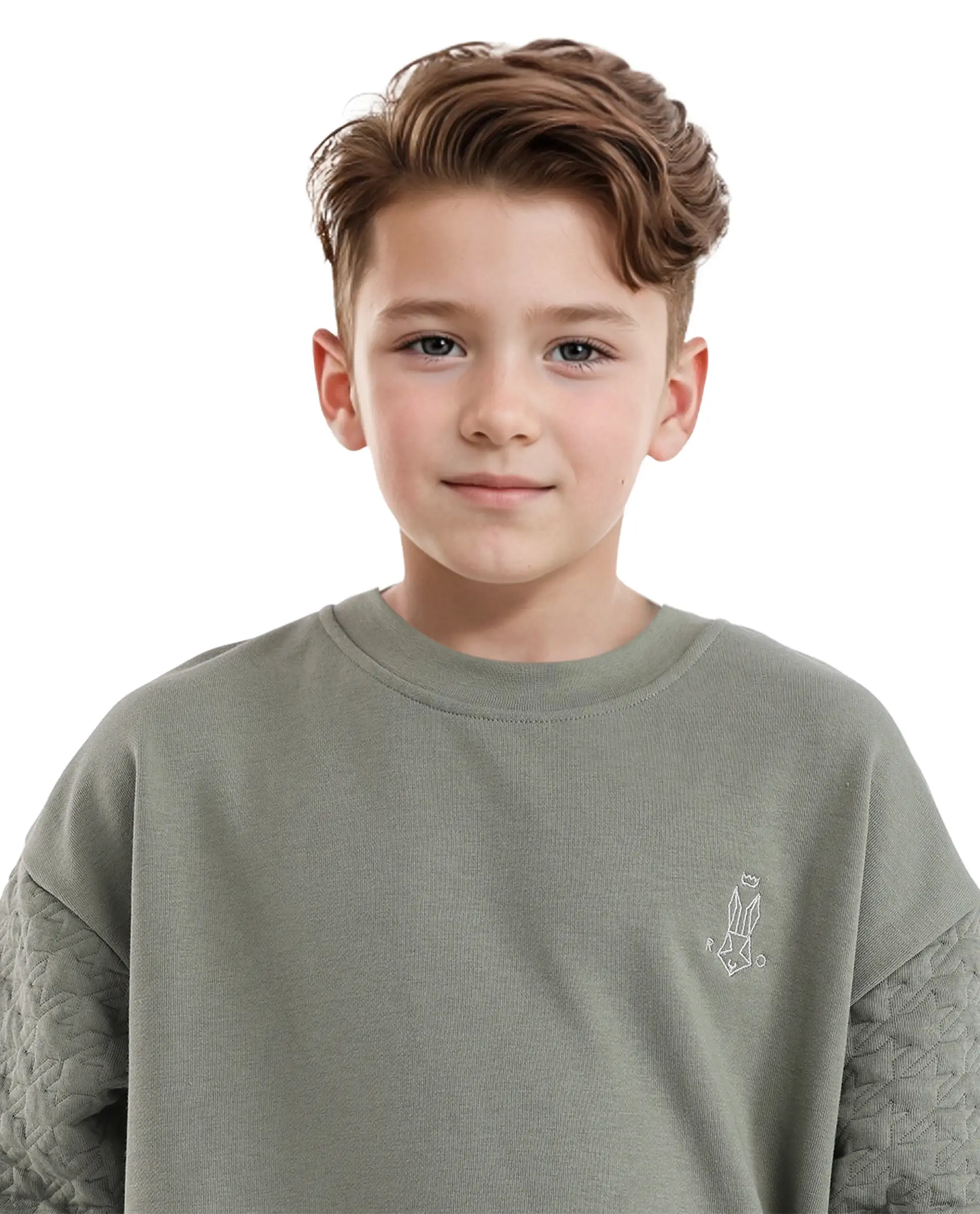 Rare Ones Kids Taron Dusky Green Cotton Poly Full Sleeve Embroidered Sweatshirt - Image 2