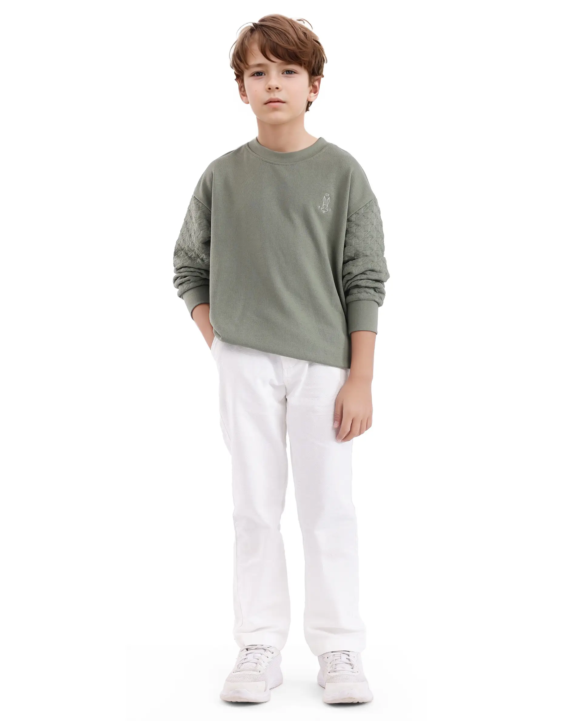 Rare Ones Kids Taron Dusky Green Cotton Poly Full Sleeve Embroidered Sweatshirt - Image 3