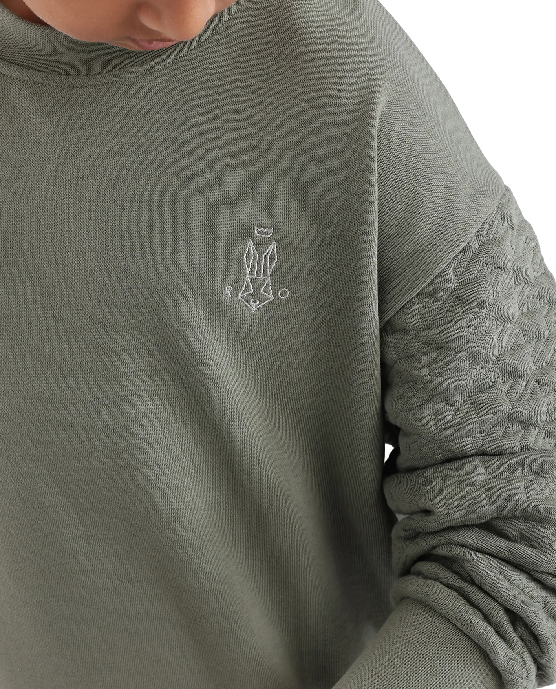 Rare Ones Kids Taron Dusky Green Cotton Poly Full Sleeve Embroidered Sweatshirt - Image 4