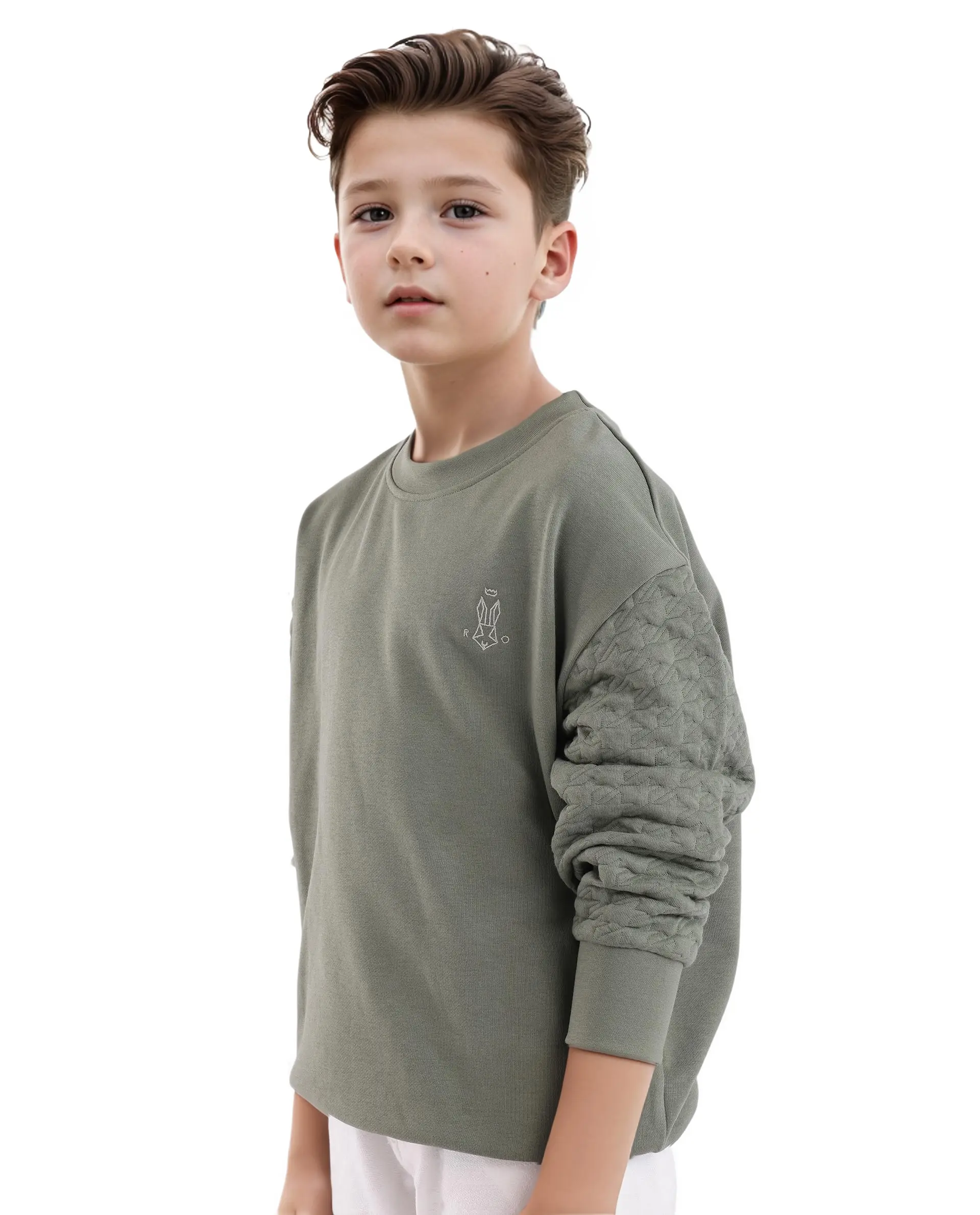 Rare Ones Kids Taron Dusky Green Cotton Poly Full Sleeve Embroidered Sweatshirt - Image 5